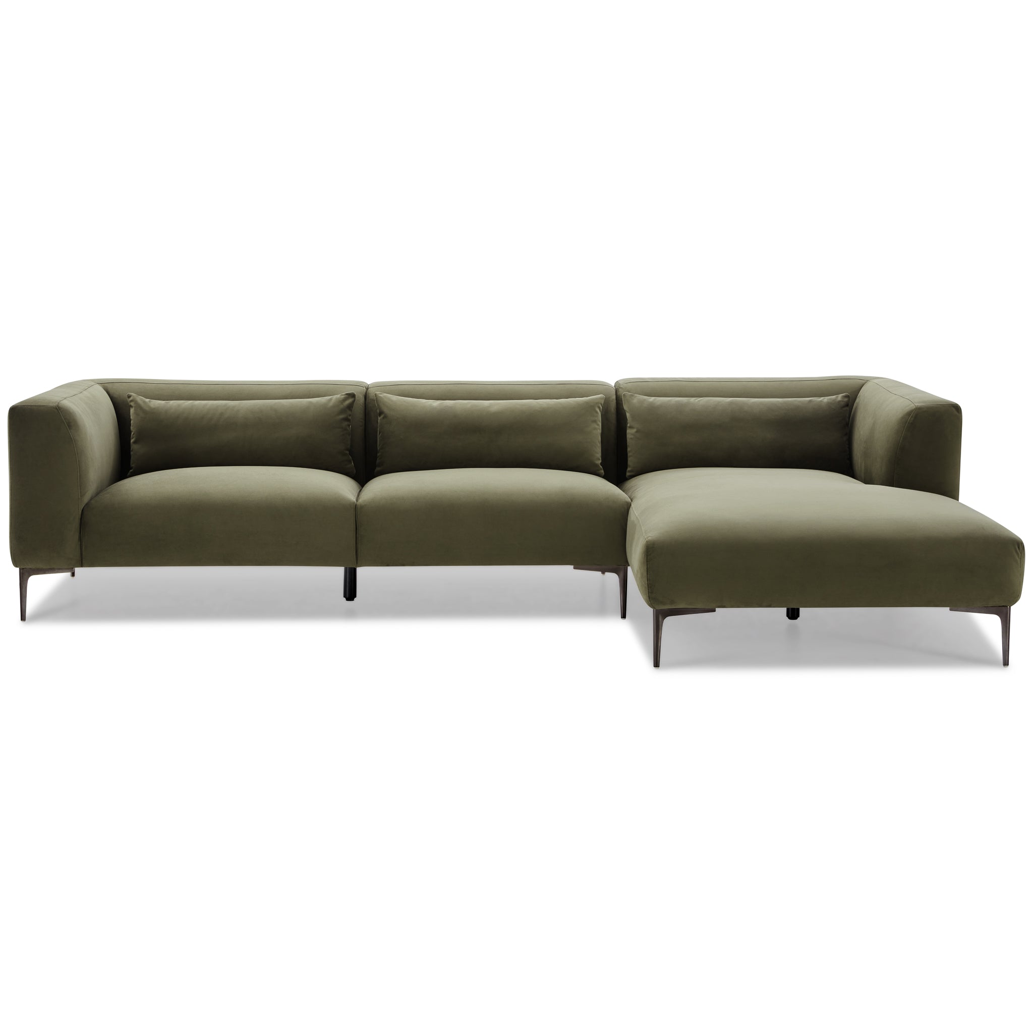 Ashcroft - Laley Right-Facing L-Shaped Velvet Sectional in Green