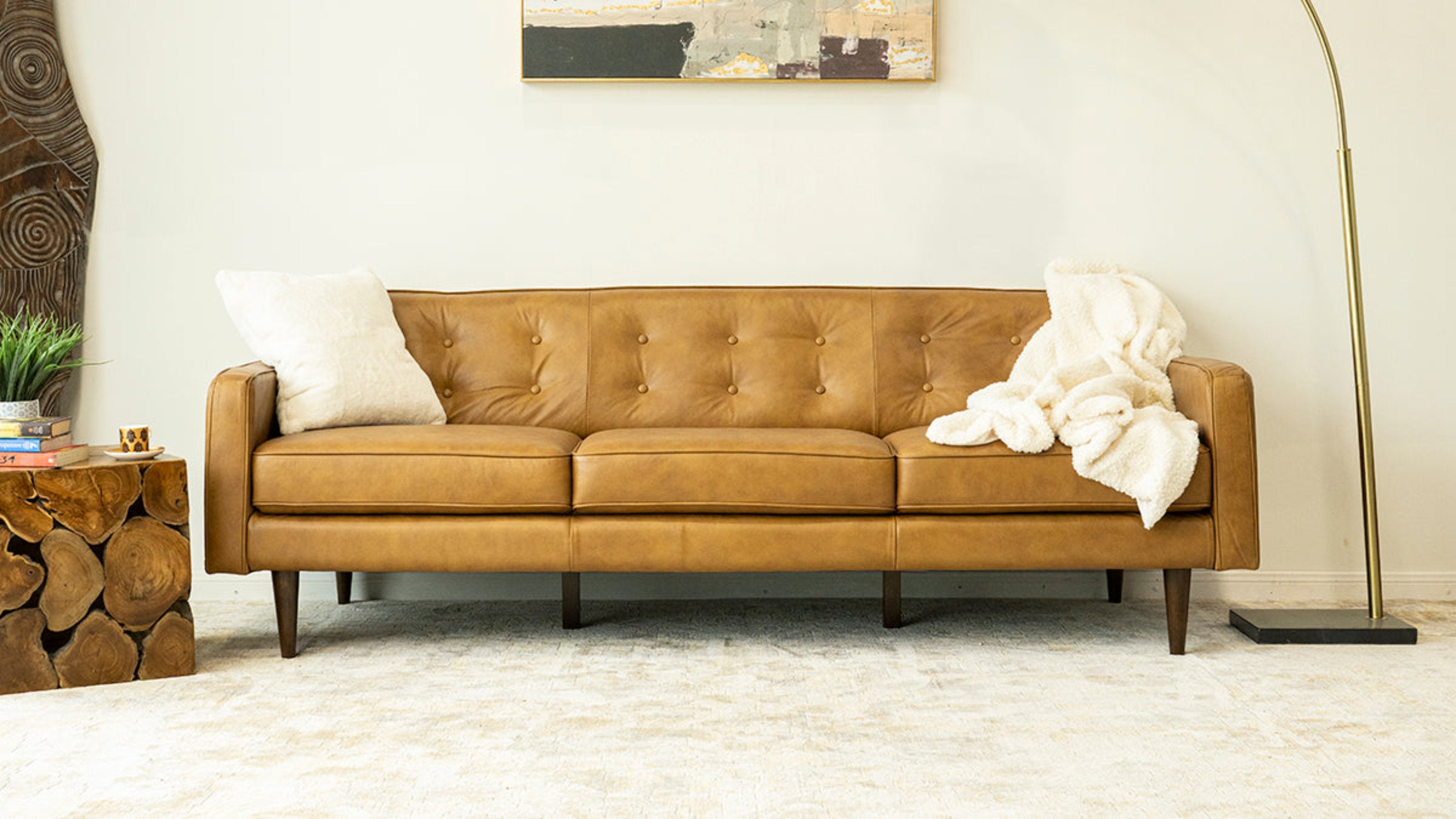 Ashcroft - Braxton Tan Leather Sofa