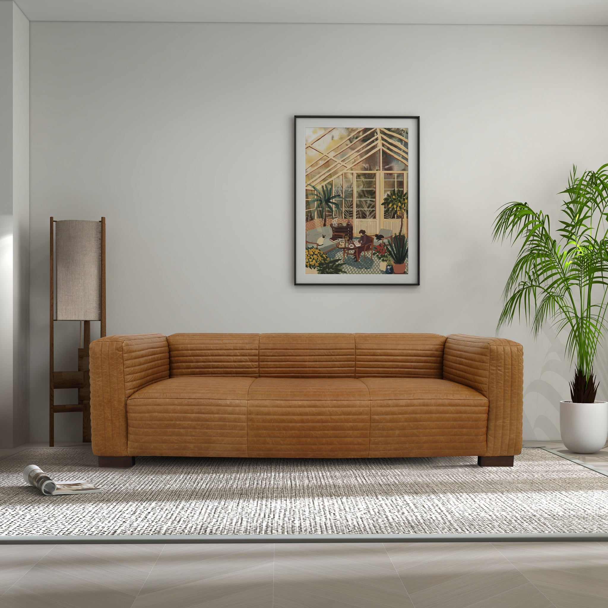 Ashcroft - Foster Waxy Tan Leather Sofa