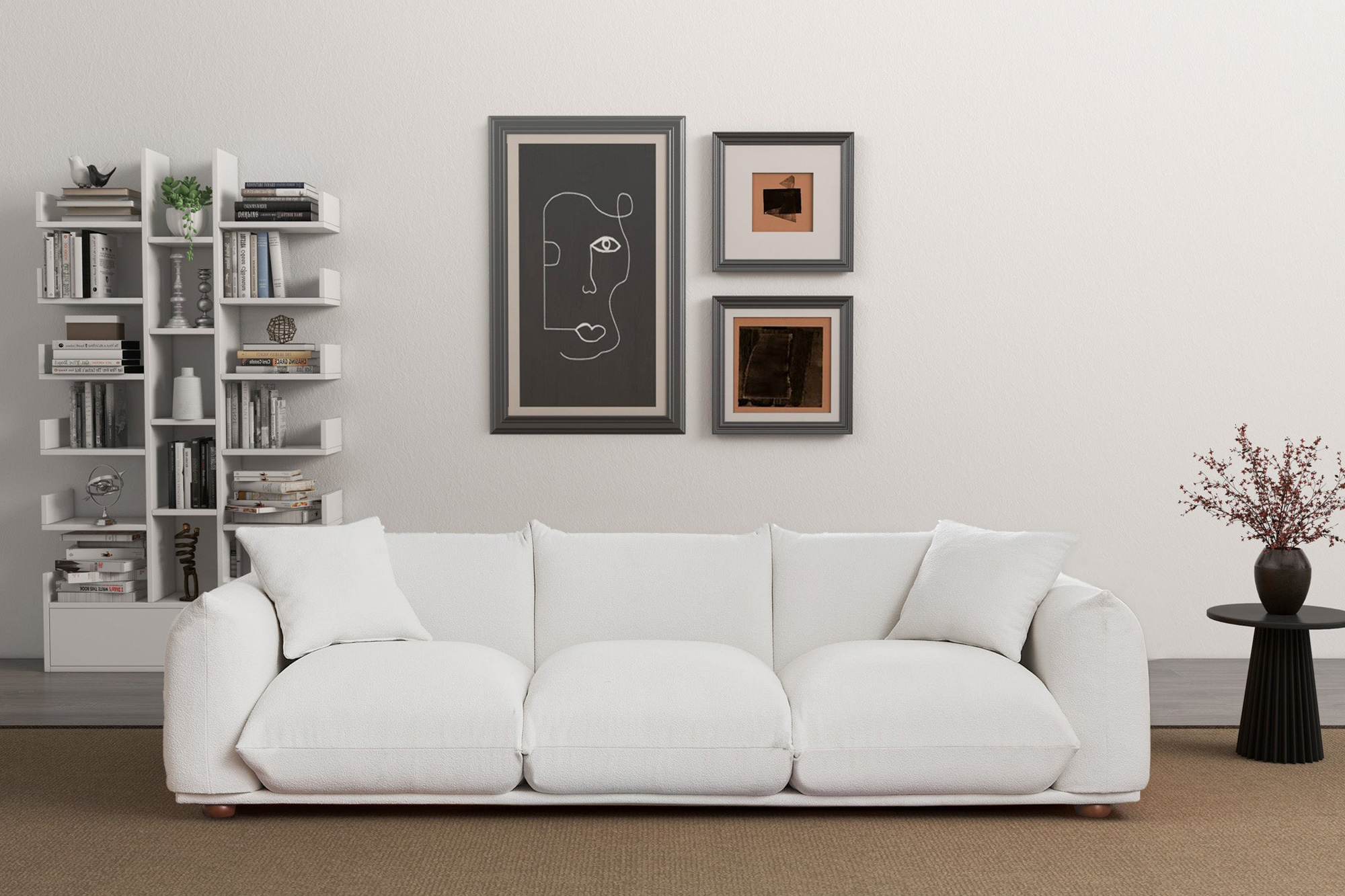 Ashcroft - Kely 100" Boucle Upholstered Sofa in Cream
