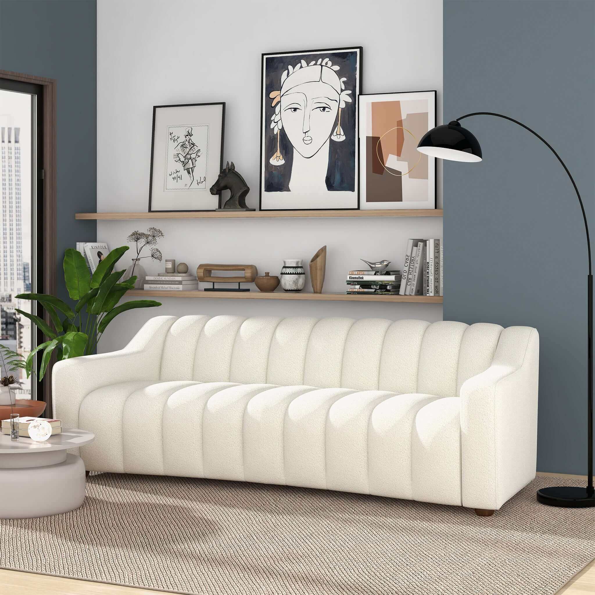 Ashcroft - Marcus Luxury Tight Back Boucle Couch in Cream