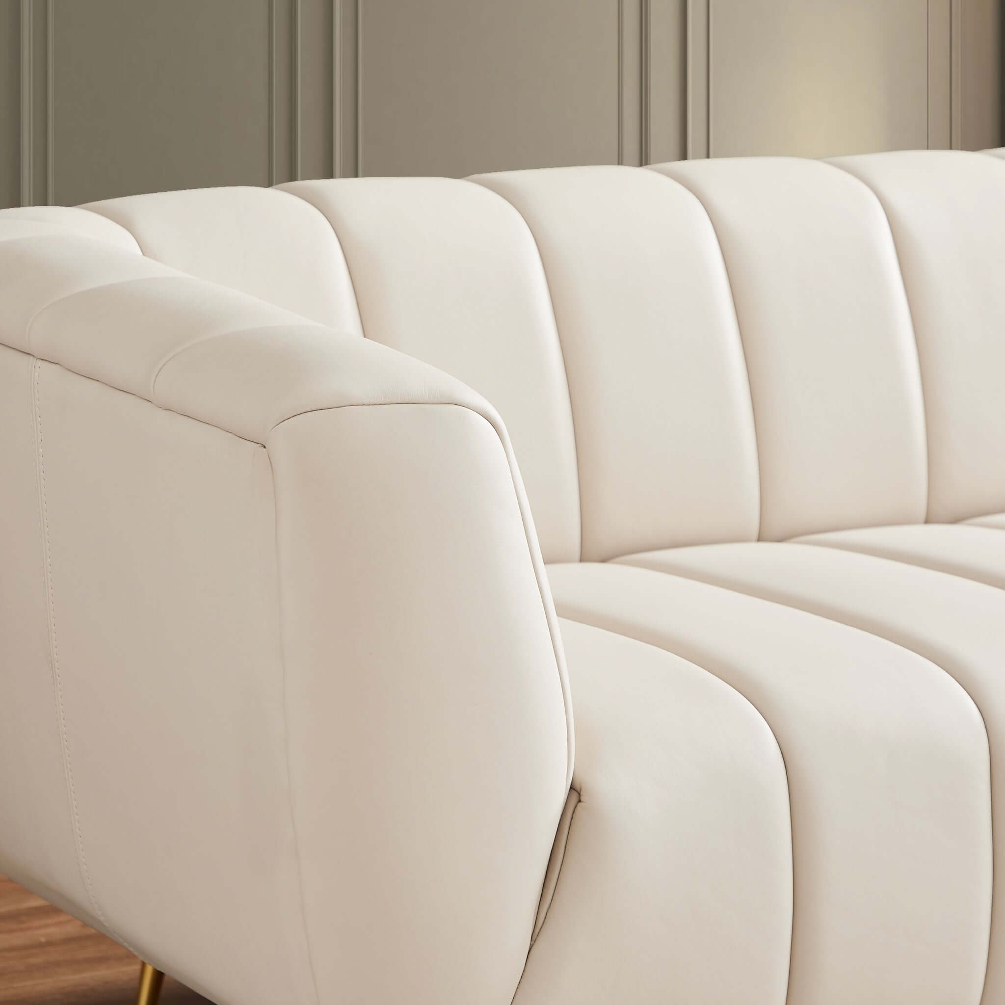 Ashcroft - LaMattina Genuine Italian Leather Channel Tufted Sofa