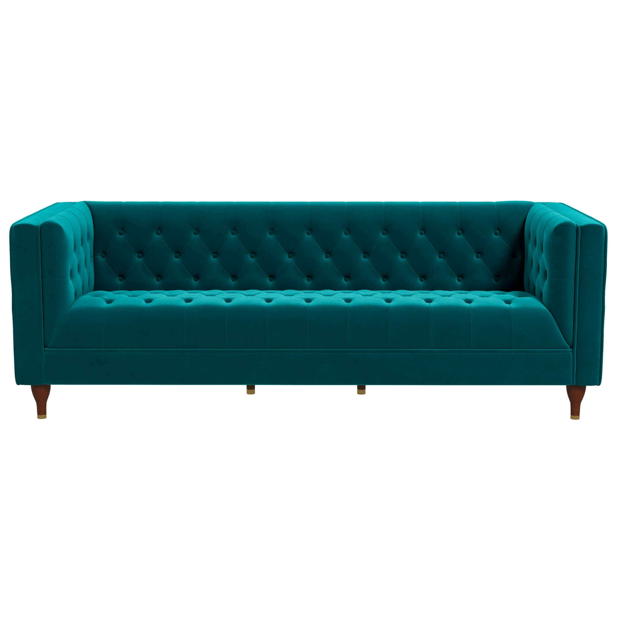 Ashcroft Evelyn Mid-Century ModernVelvet Luxury Chesterfield Sofa - Teal
