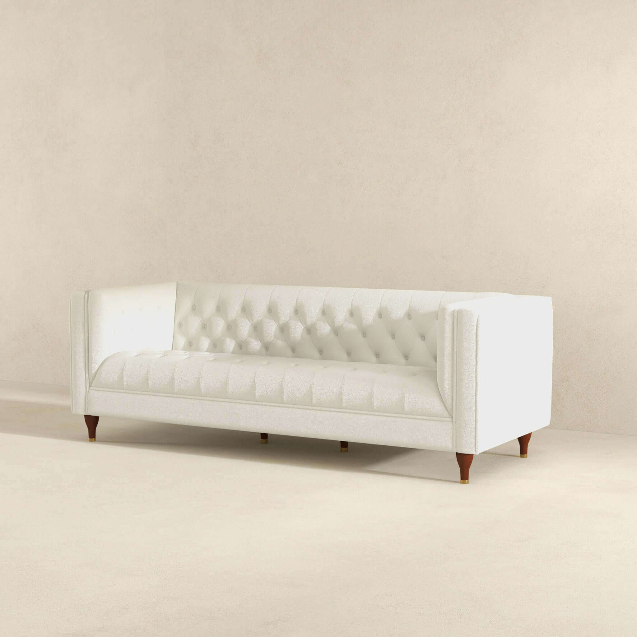 Ashcroft Evelyn Mid-Century Modern Boucle Luxury Chesterfield Sofa - White