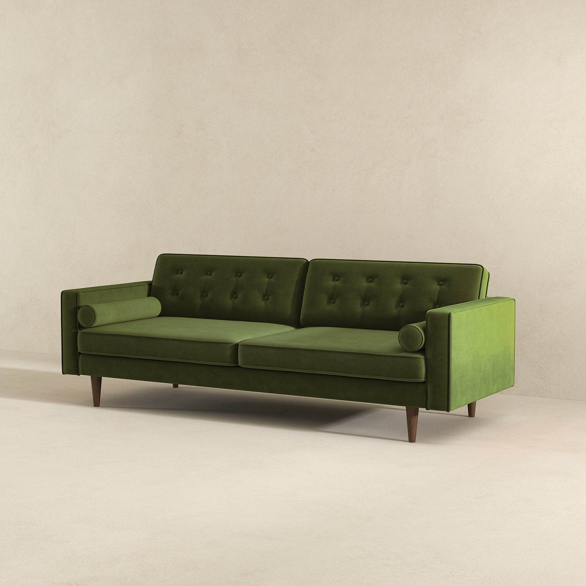 Casey Mid Century Modern Velvet Sofa - Olive Green