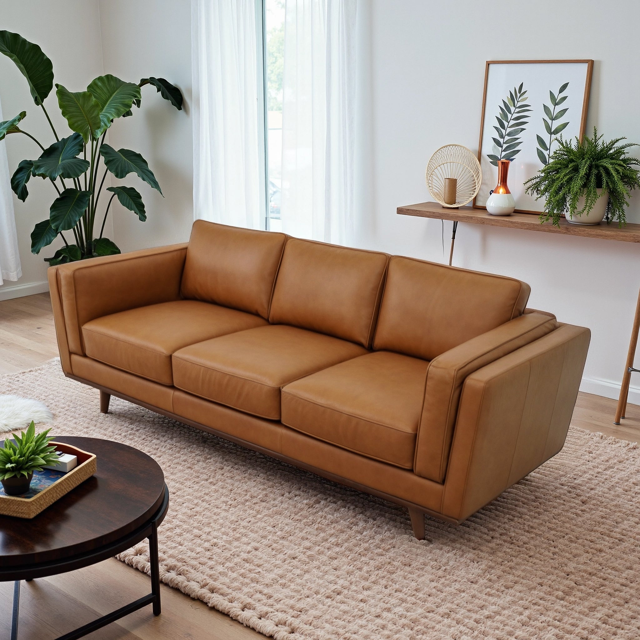 Ashcroft - Chase Mid Century Modern Genuine Leather Sofa