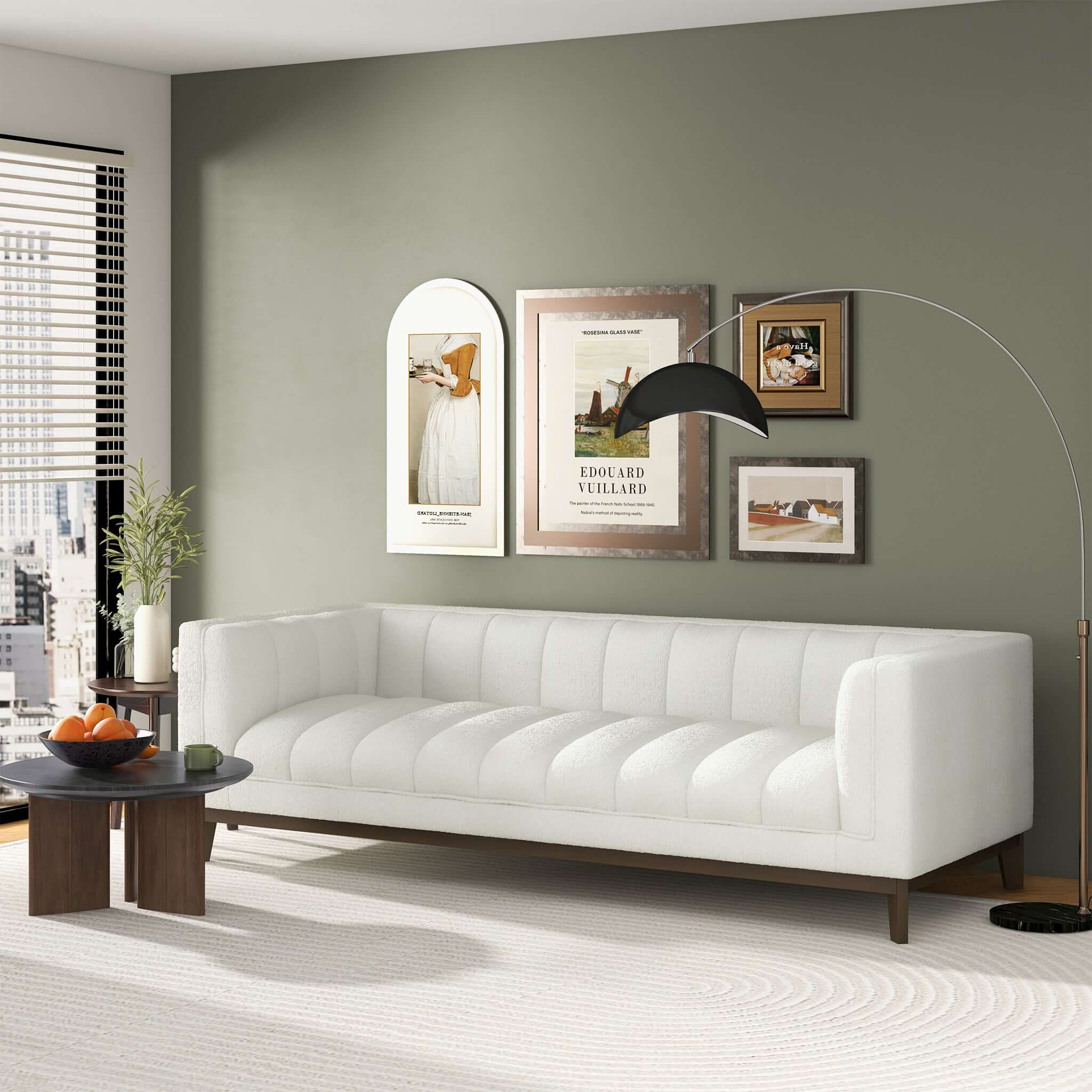 Ashcroft Melissa Mid-Century Modern Sofa - White Boucle
