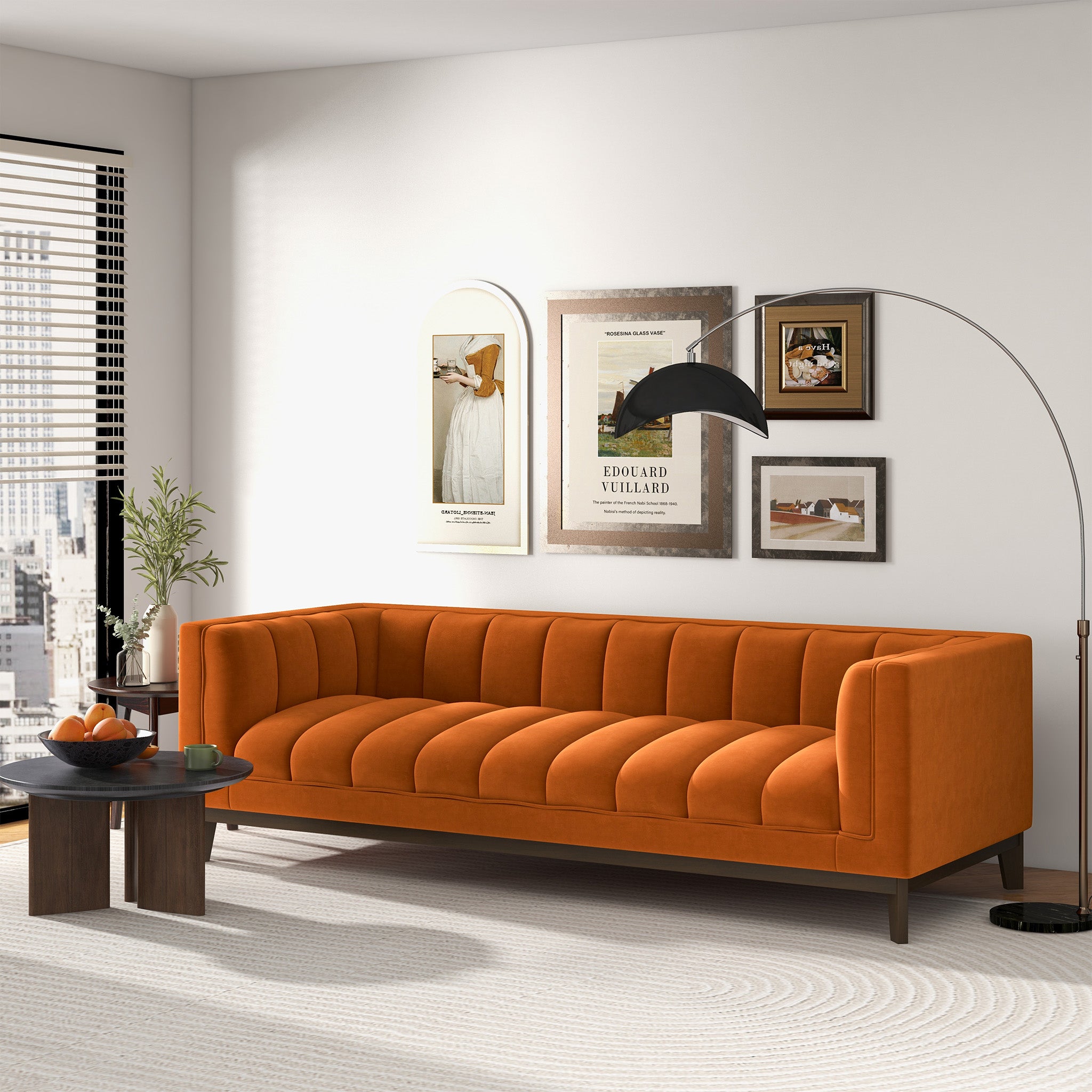Ashcroft Melissa Mid-Century Modern Sofa - Orange Velvet