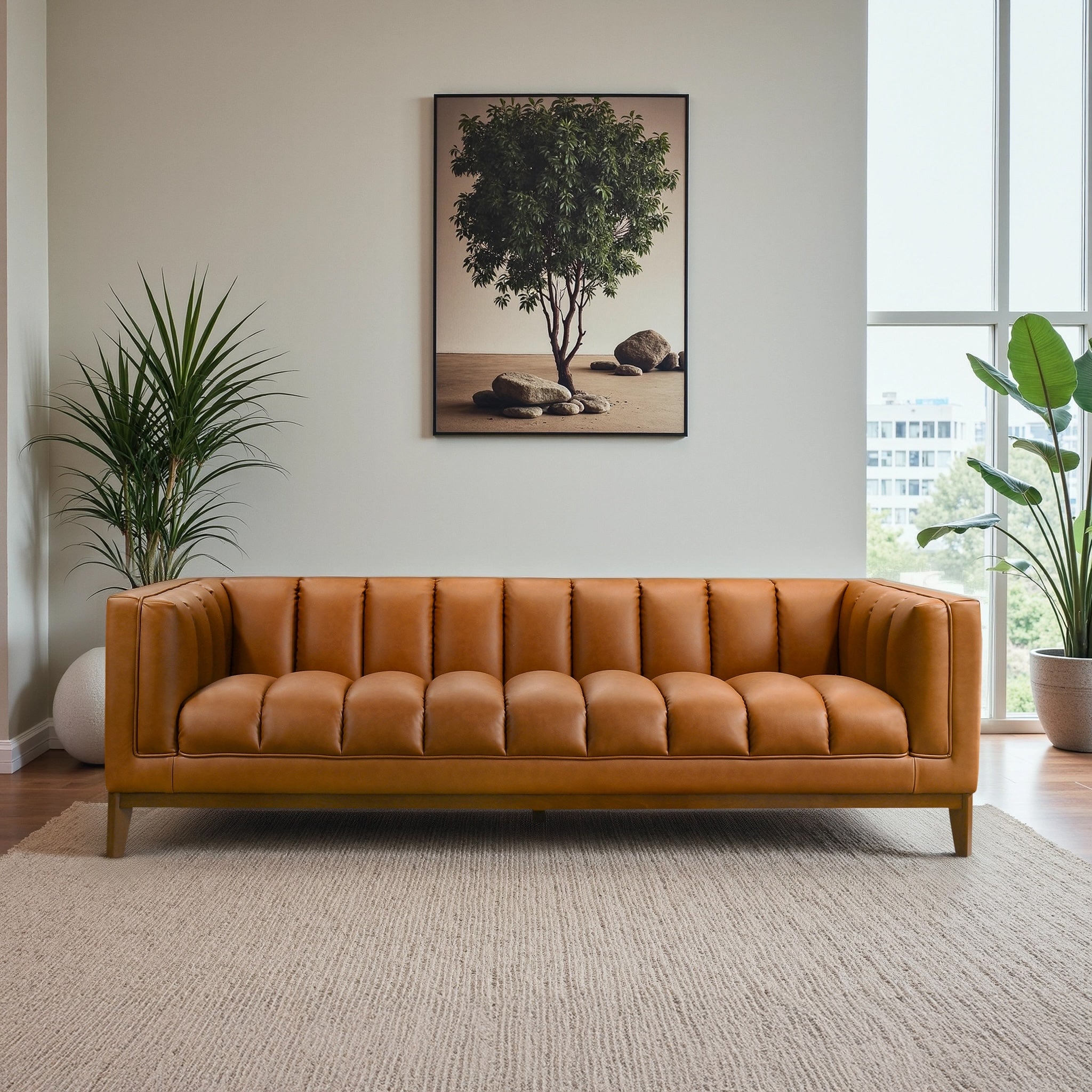 Ashcroft Melissa Mid-Century Modern Sofa - Cognac Vegan Leather