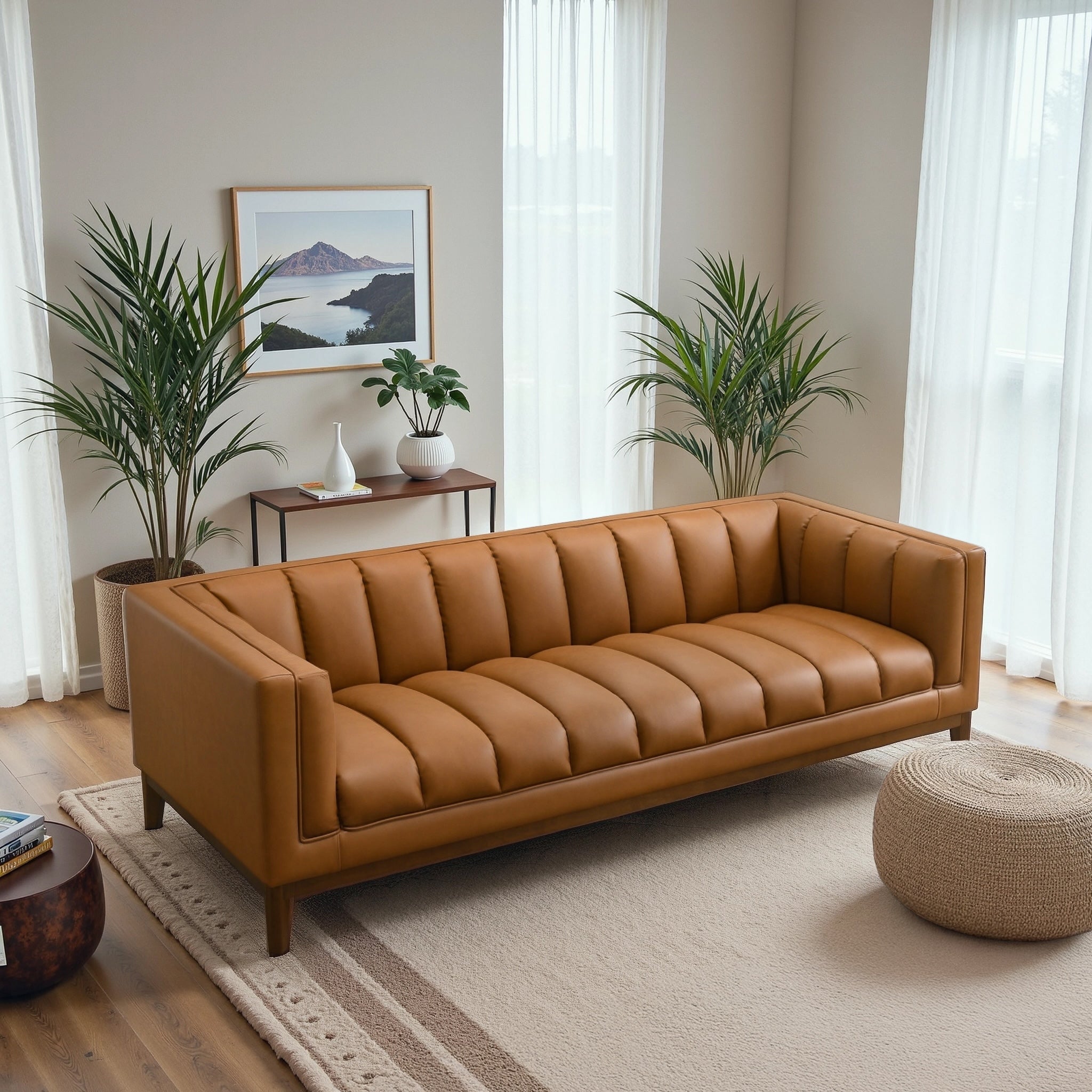 Ashcroft Melissa Mid-Century Modern Sofa - Cognac Vegan Leather