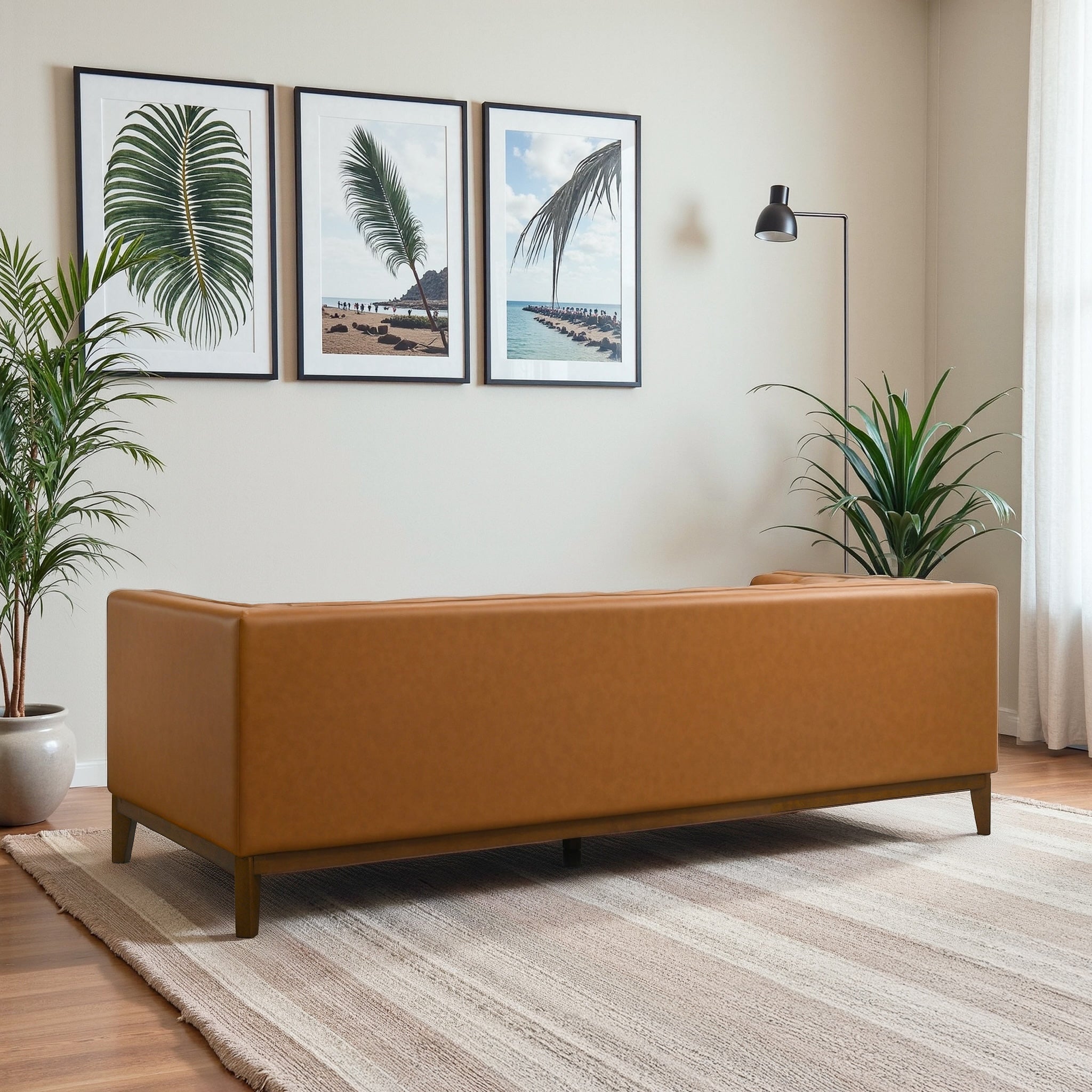 Ashcroft Melissa Mid-Century Modern Sofa - Cognac Vegan Leather