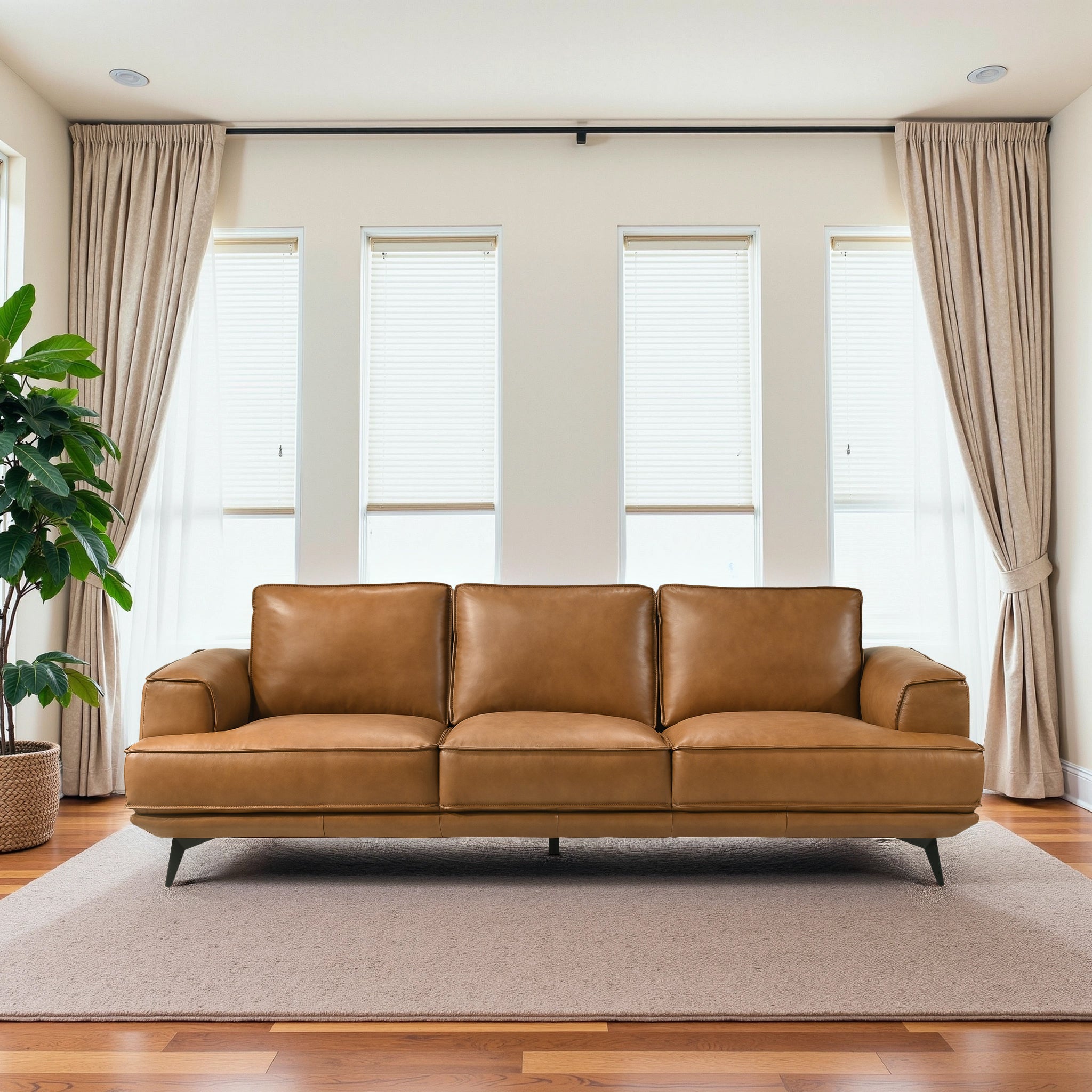 Ashcroft - Knox Genuine Tan Leather Comfortable Sofa