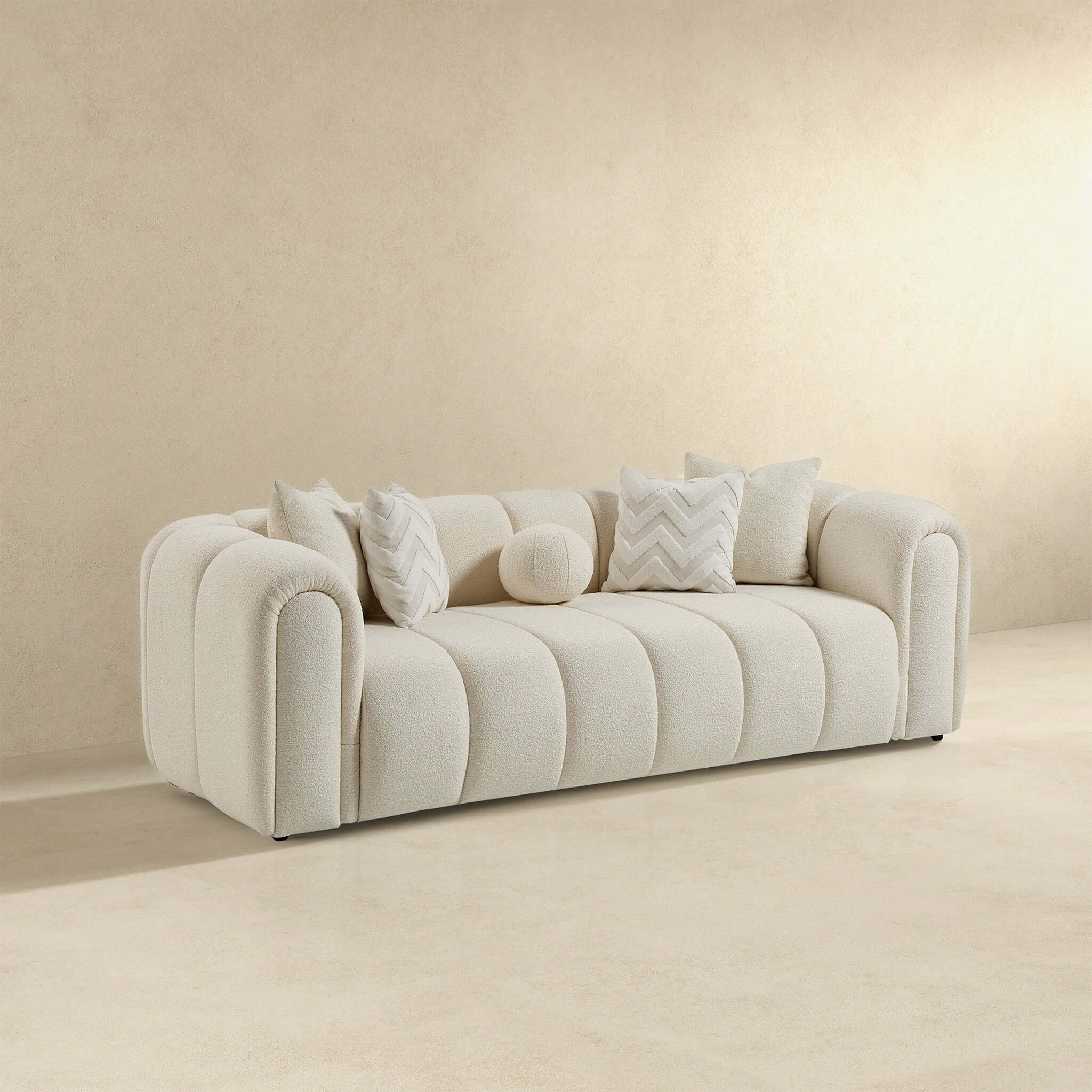 Ashcroft - Beatrice Modern Tufted Boucle Sofa in Ivory