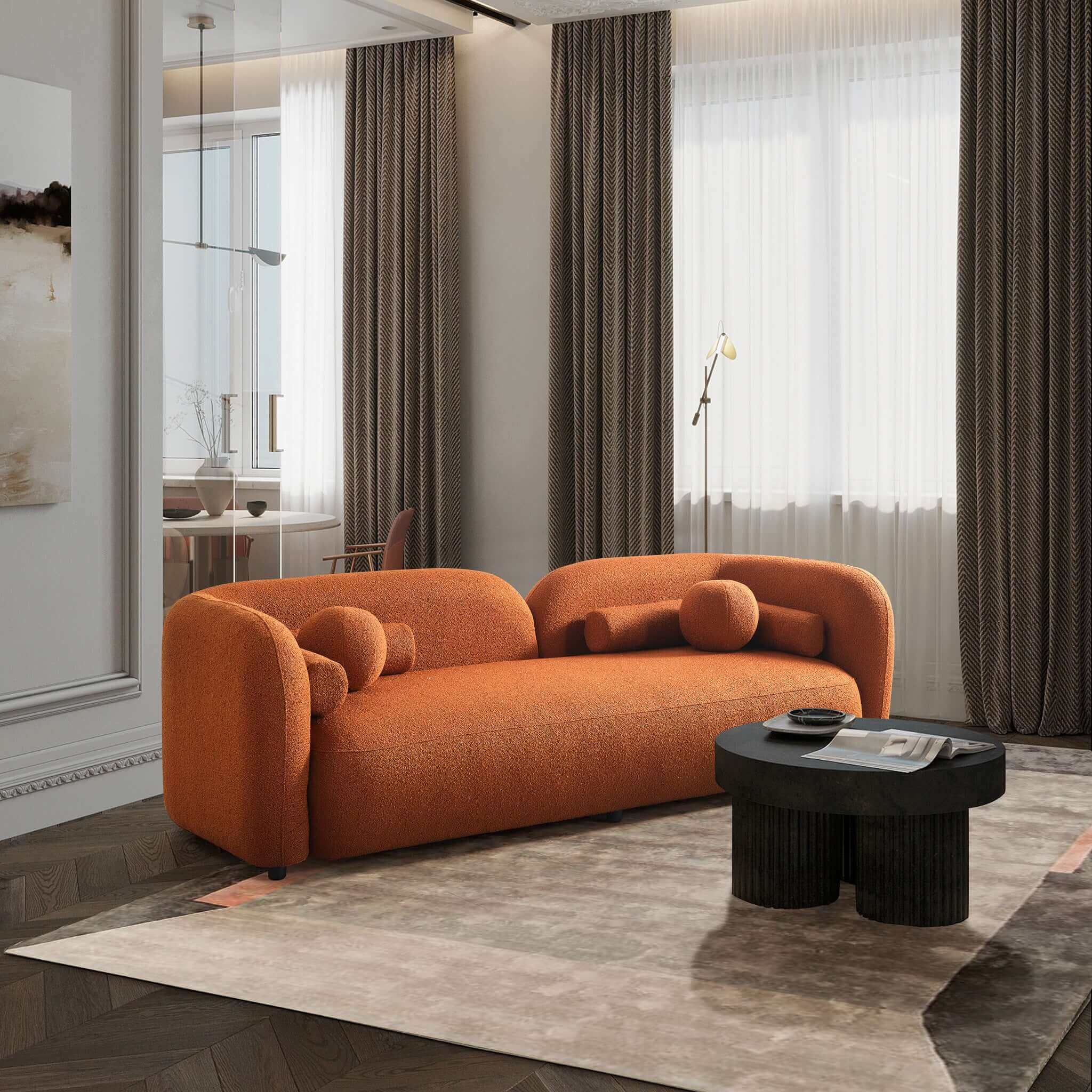Ashcroft Donna Japandi Style Boucle Sofa - Orange