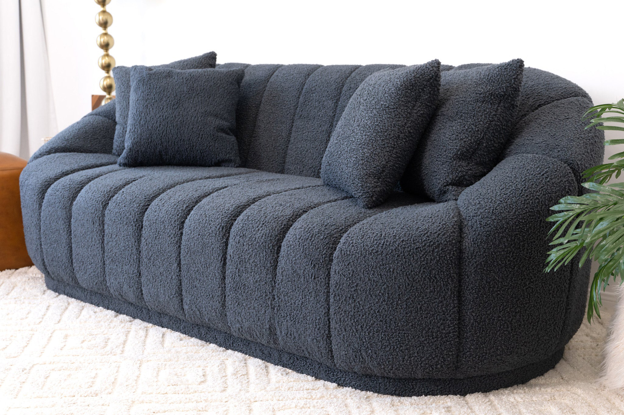 Ashcroft Maximilian Modern Japandi Style Tight Back Boucle Couch - Gray