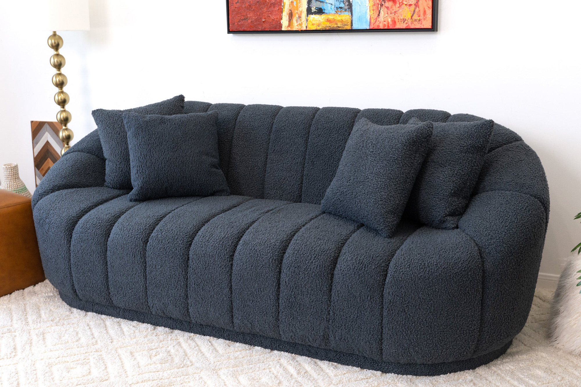 Ashcroft Maximilian Modern Japandi Style Tight Back Boucle Couch - Gray