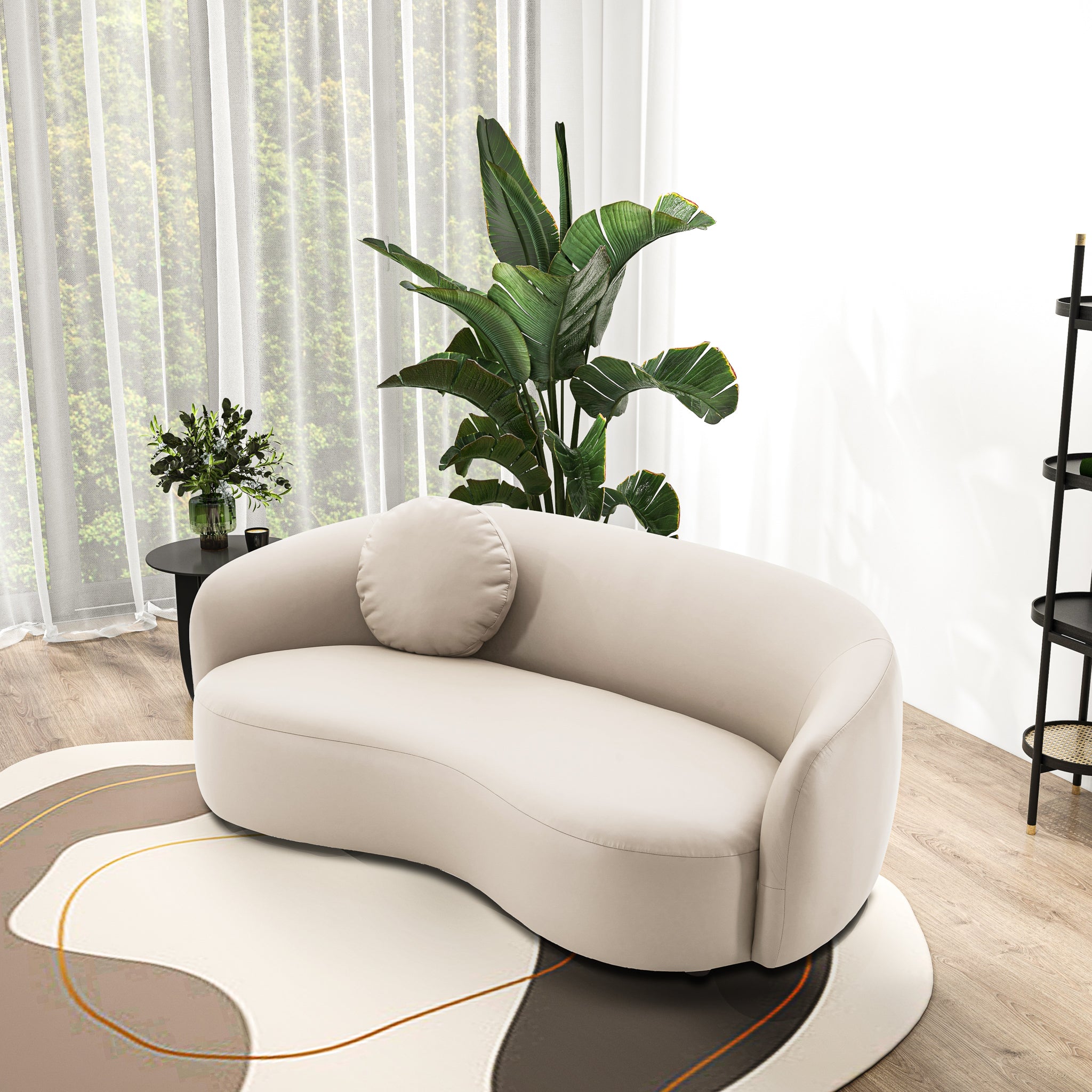 Ashcroft Porter PU Leather Sofa - Beige
