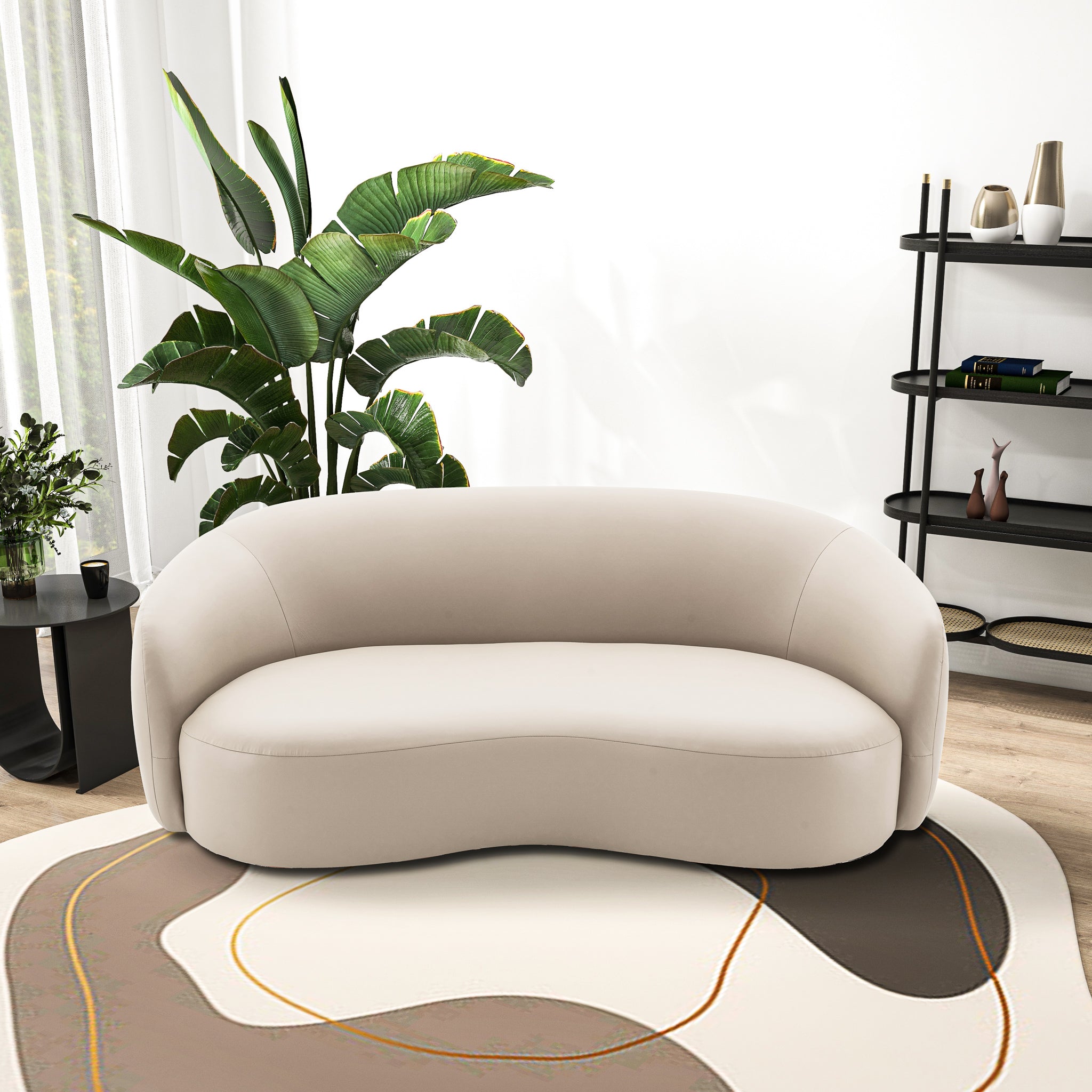Ashcroft Porter PU Leather Sofa - Beige