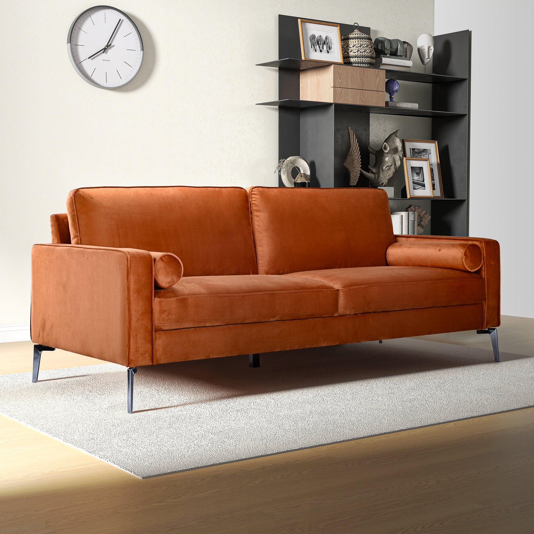 Ashcroft - Axten Orange Velvet Sofa