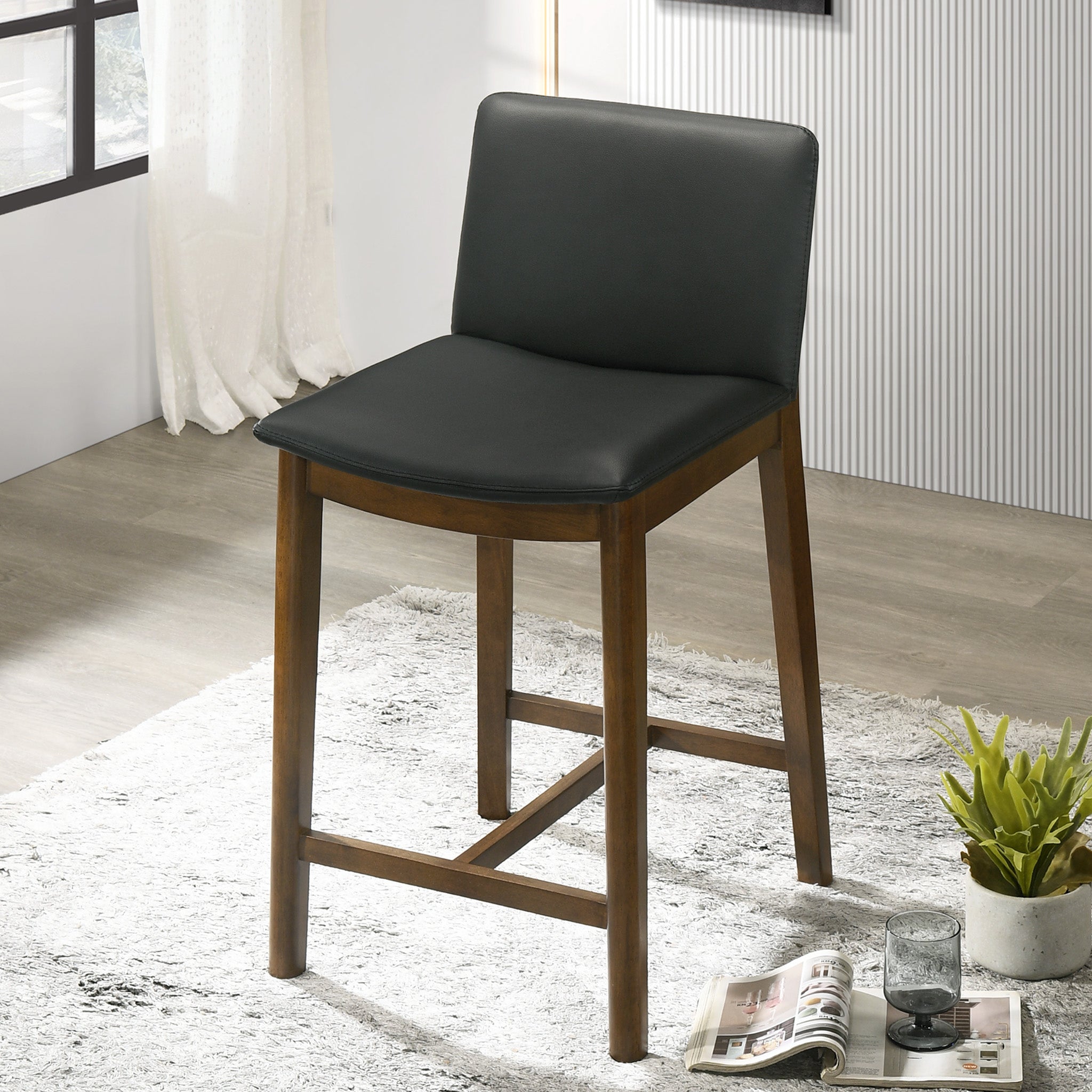 Ashcroft Shannon Counter Chair - Black Vegan Leather