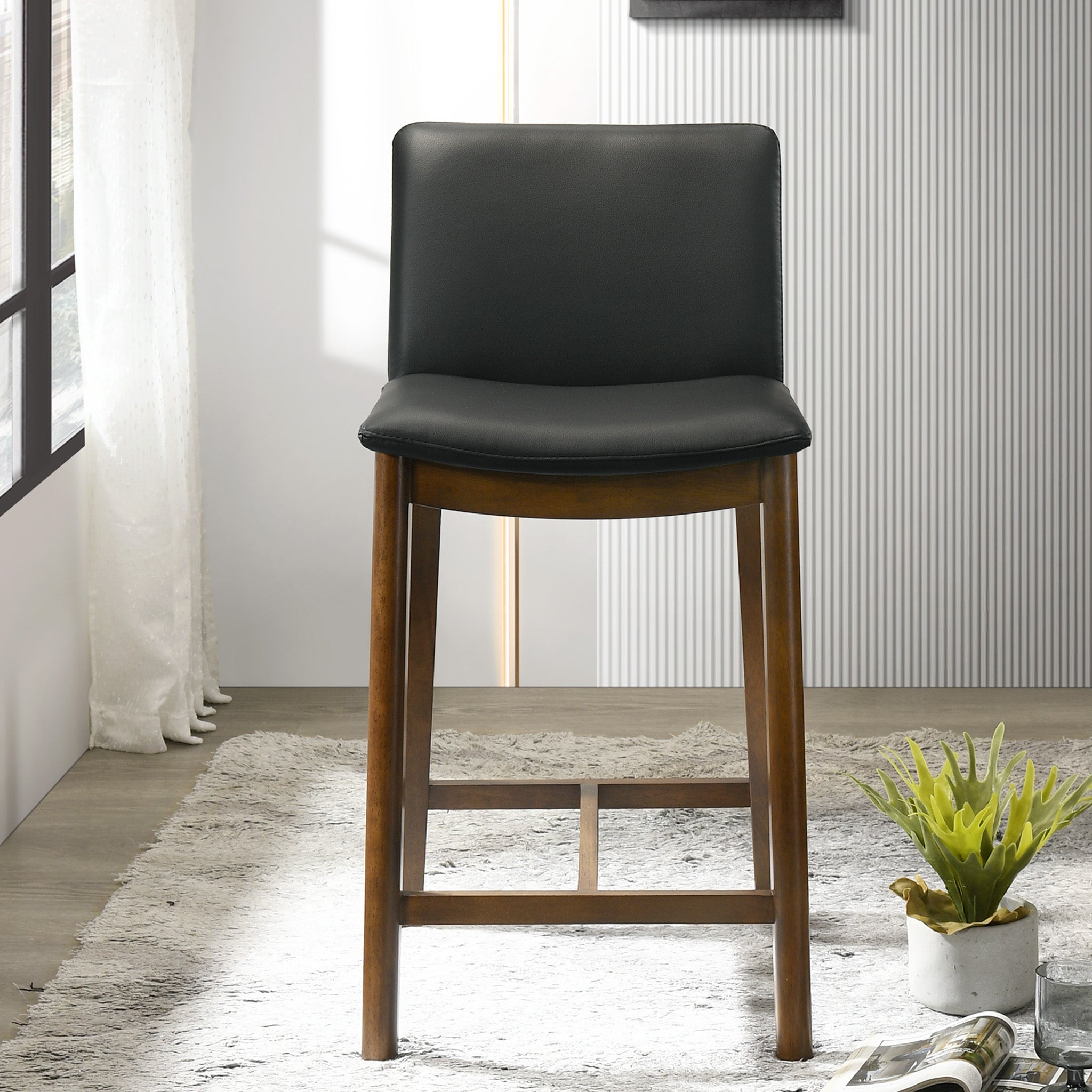 Ashcroft Shannon Counter Chair - Black Vegan Leather