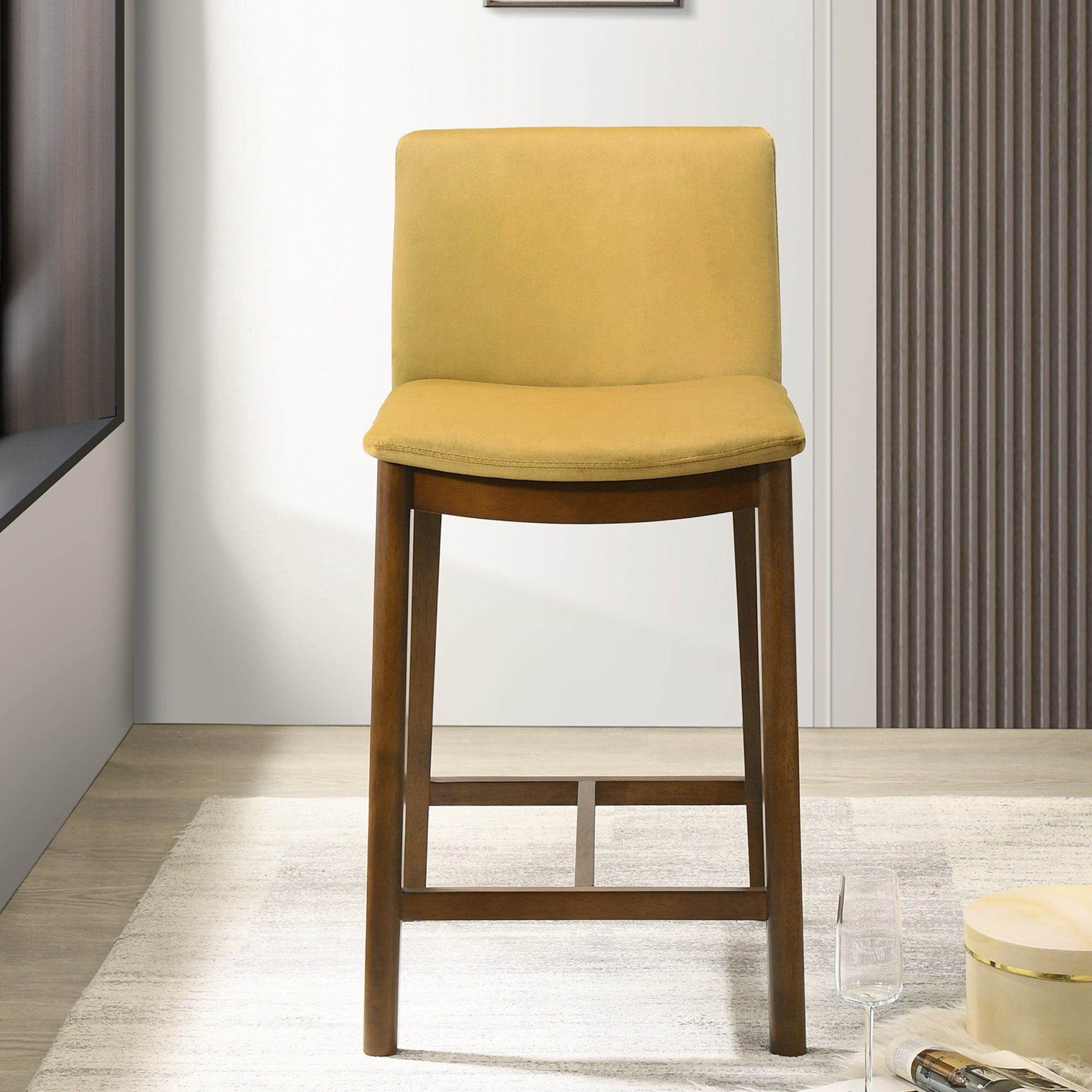 Ashcroft Shannon Counter Chair - Dark Yellow Velvet