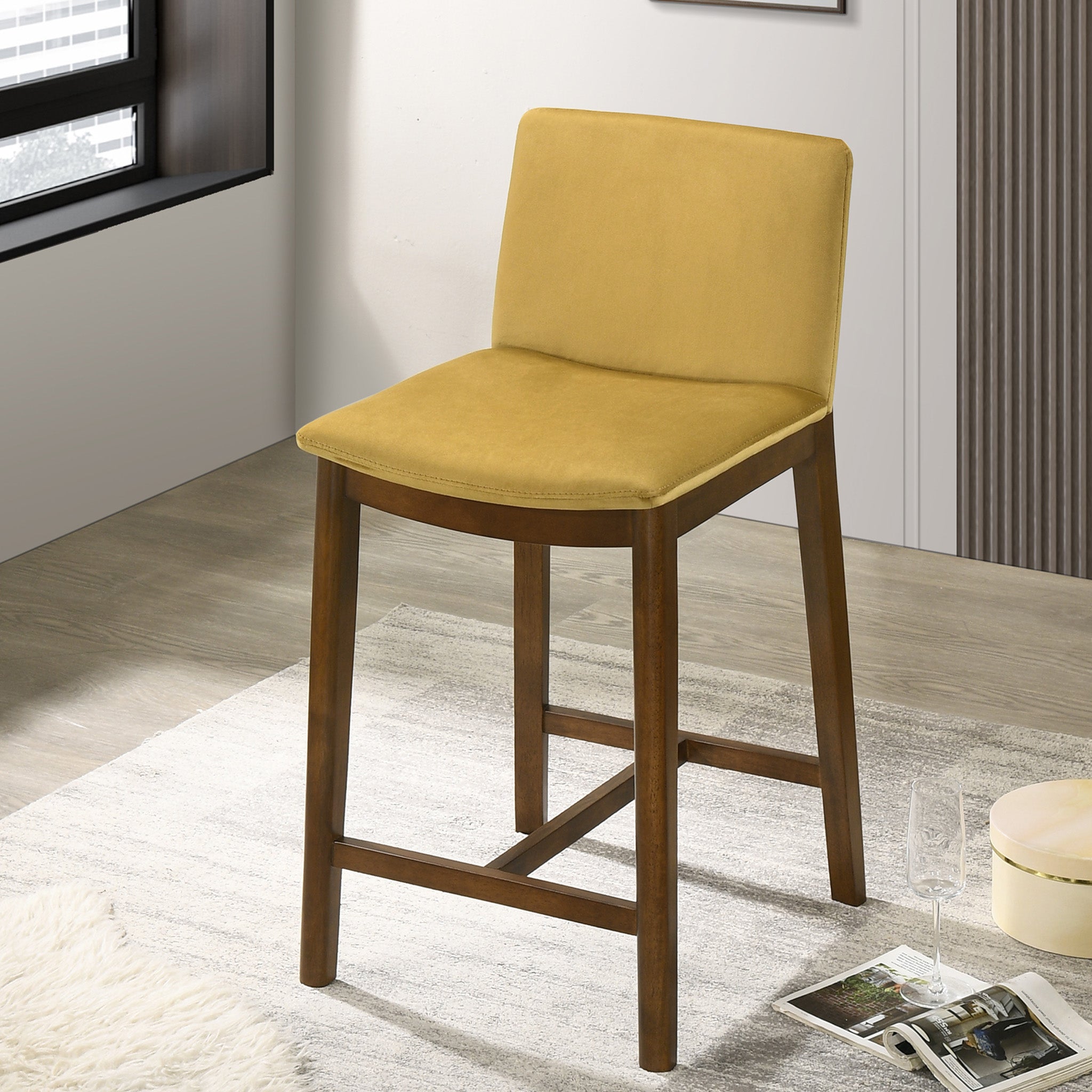 Ashcroft Shannon Counter Chair - Dark Yellow Velvet