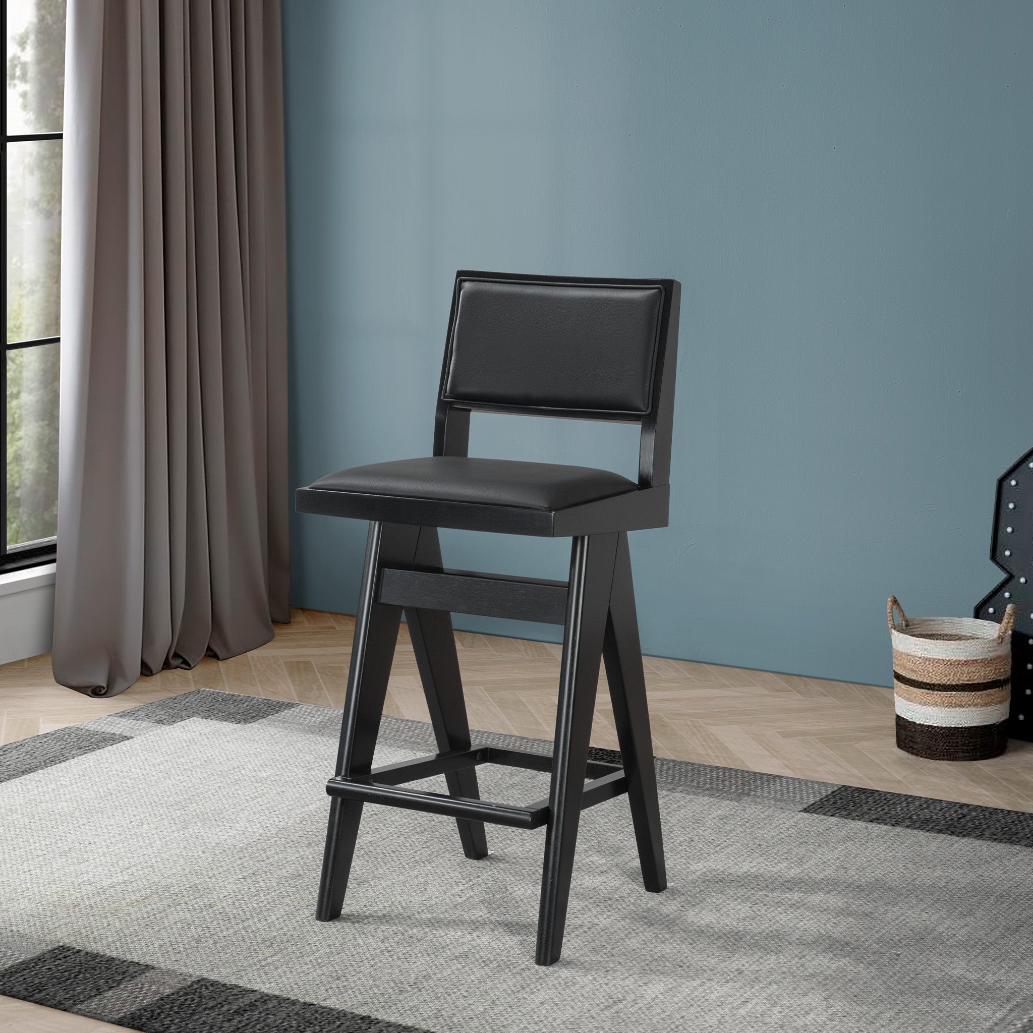 Ashcroft Keira Bar Stool (Set of 2) – Black PU
