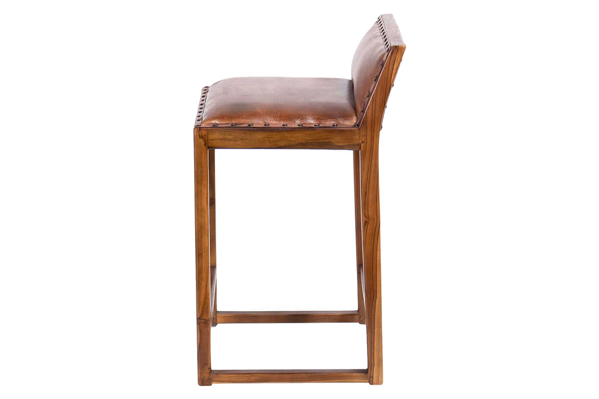 Ashcroft - Gavin 25" Solid Wood Genuine Leather Counter Stool in Tan
