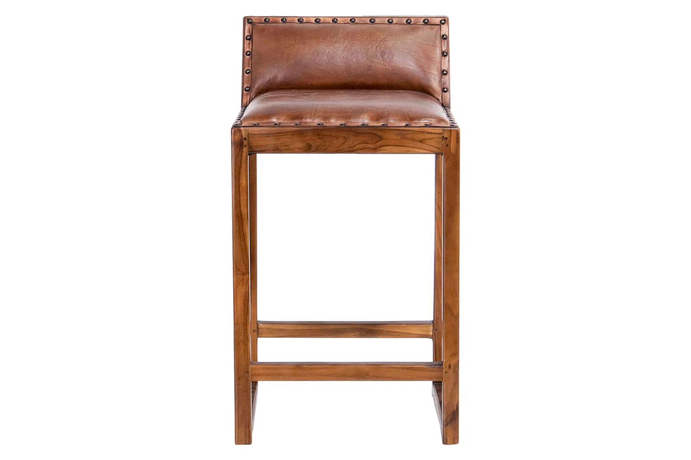 Ashcroft - Gavin 25" Solid Wood Genuine Leather Counter Stool in Tan