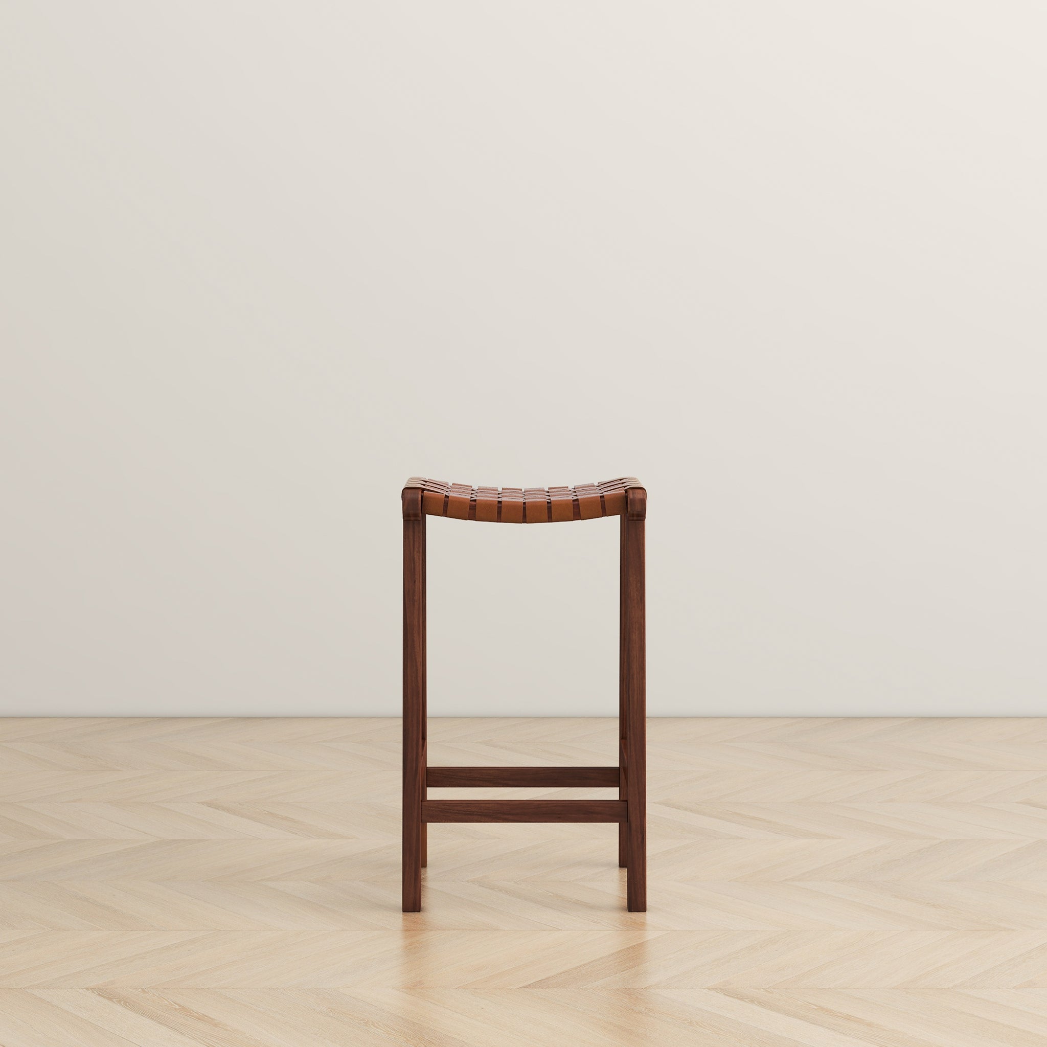 Ashcroft James 24.5" Mid-Century Modern Genuine Leather Counter Stool - Tan