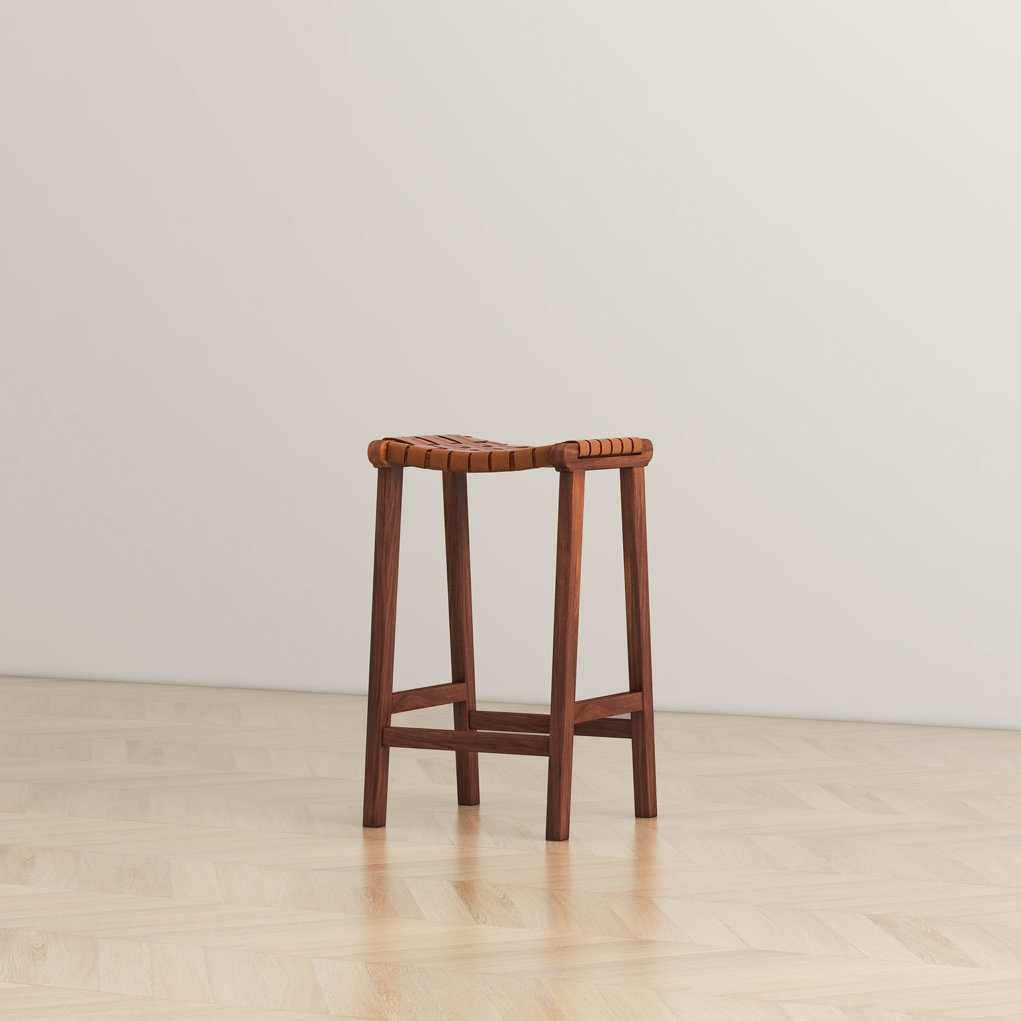 Ashcroft James 24.5" Mid-Century Modern Genuine Leather Counter Stool - Tan