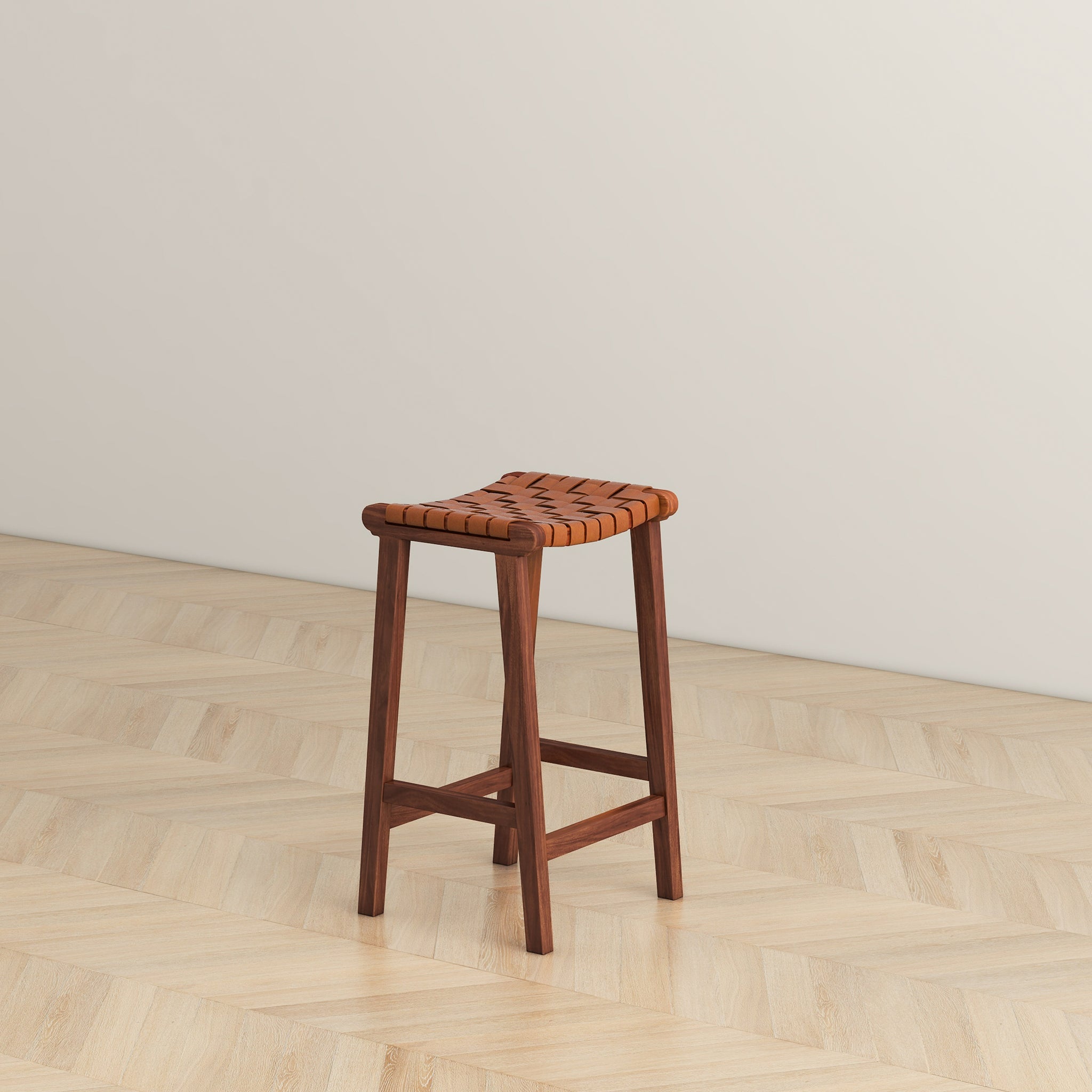 Ashcroft James 24.5" Mid-Century Modern Genuine Leather Counter Stool - Tan