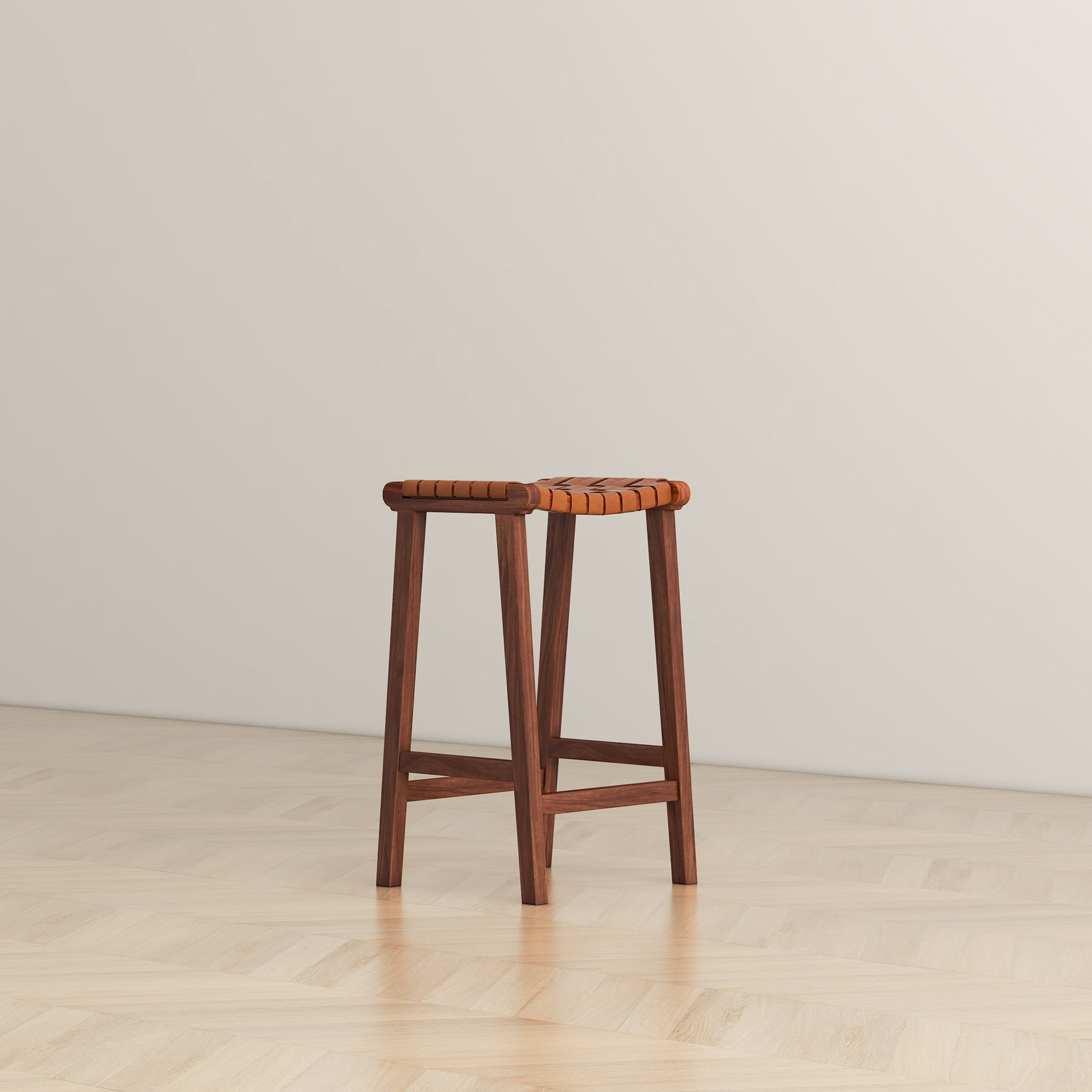 Ashcroft James 24.5" Mid-Century Modern Genuine Leather Counter Stool - Tan