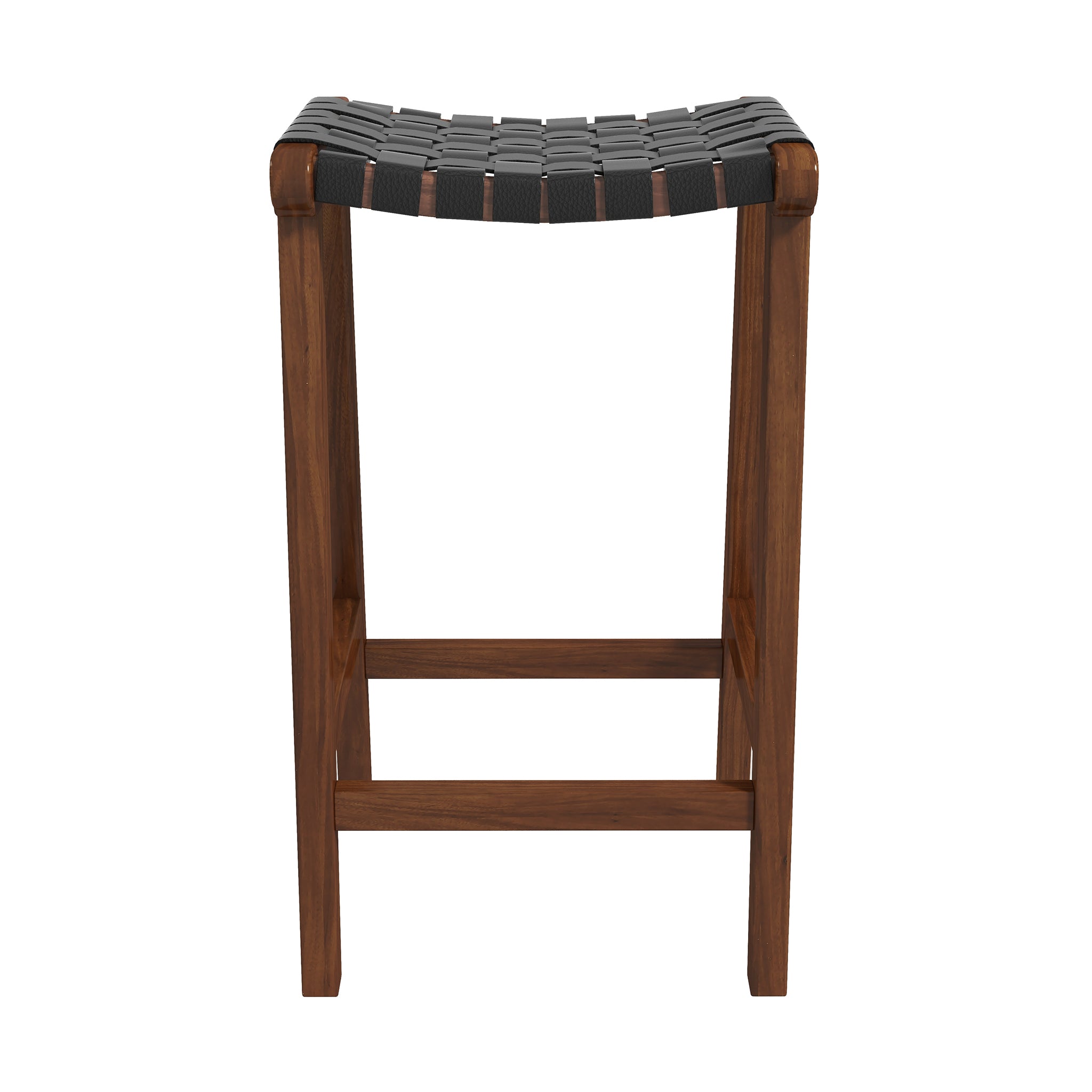 Ashcroft James 24.5" Mid-Century Modern Genuine Leather Counter Stool - Black