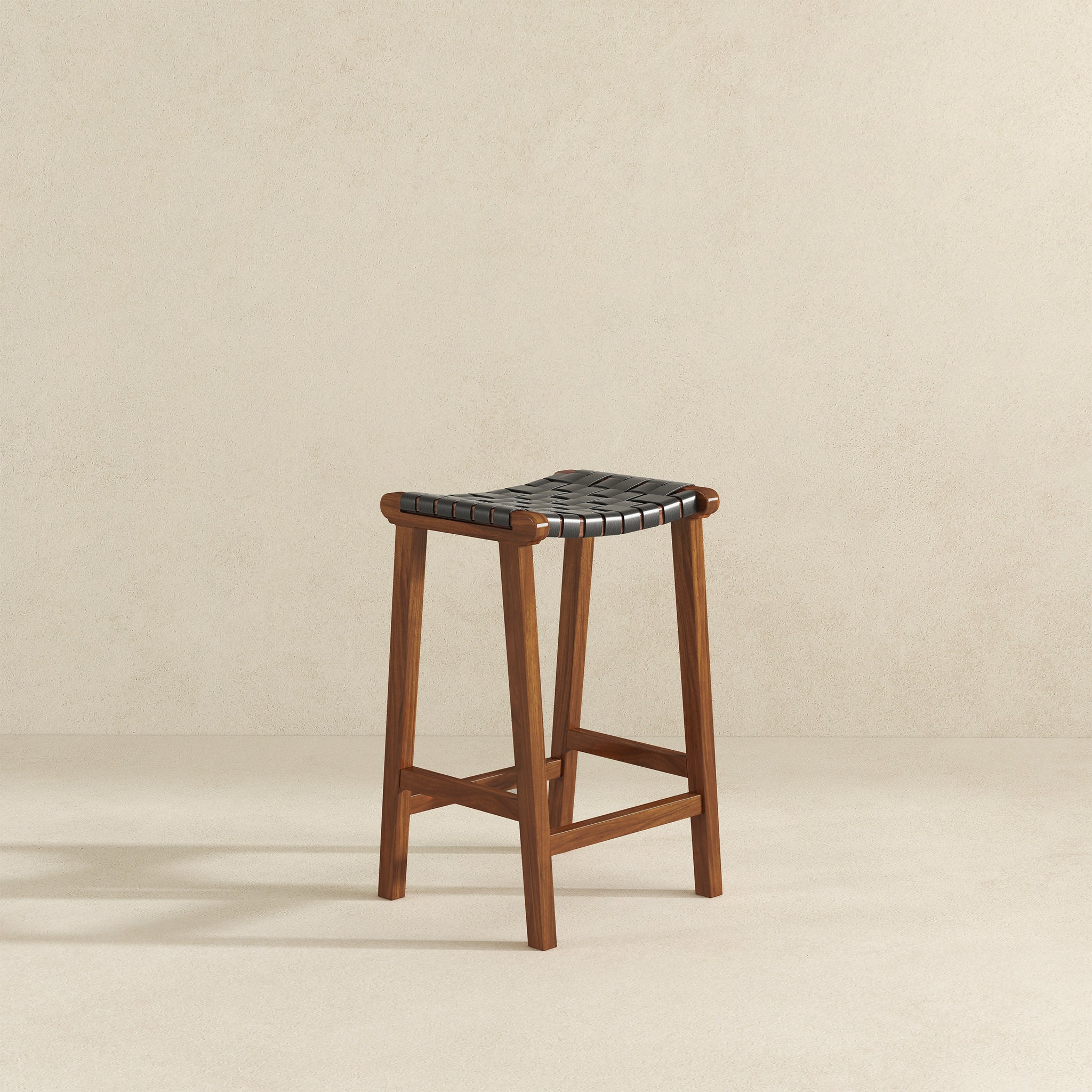 Ashcroft - James Mid-Century Modern Genuine Black Leather 29" Bar Stool