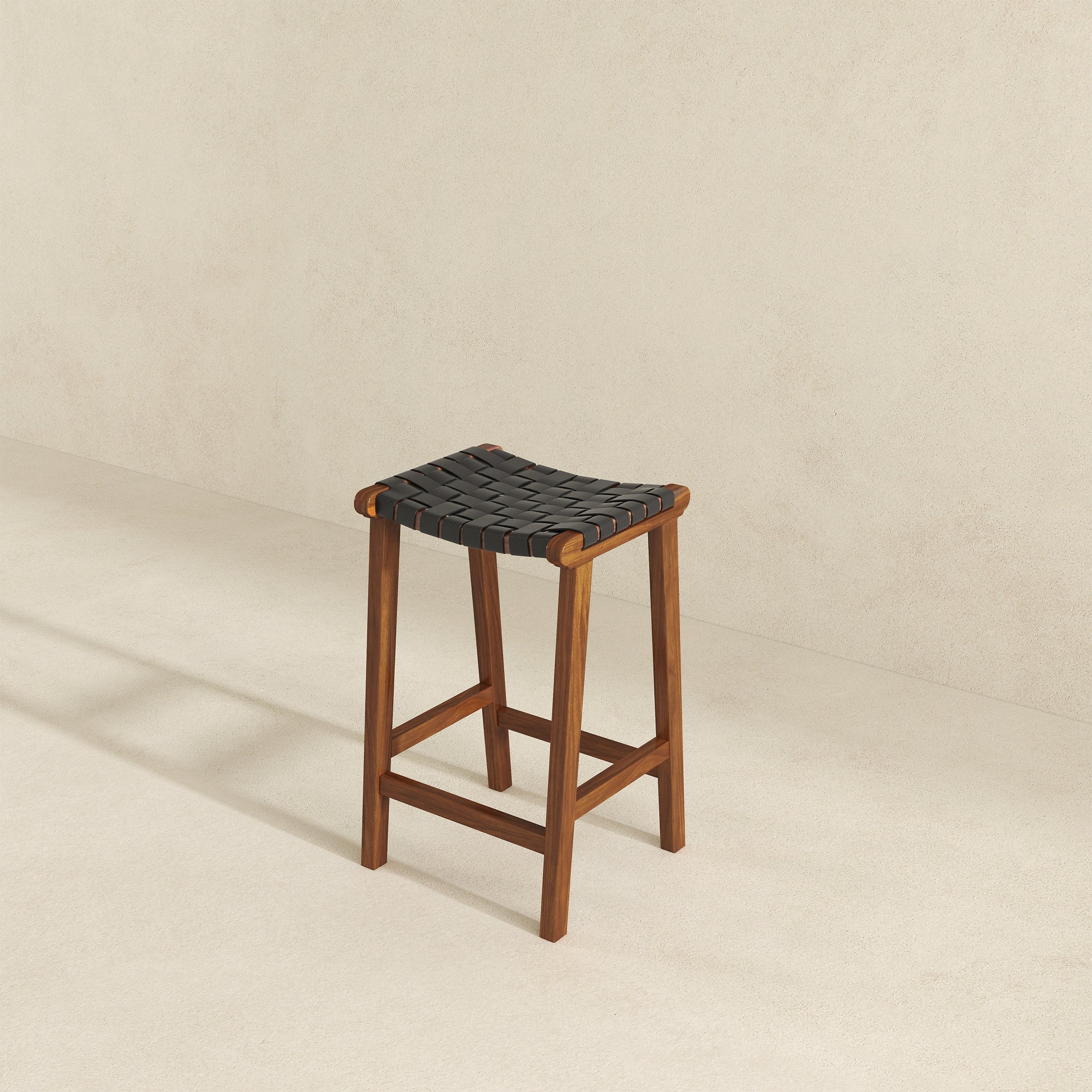 Ashcroft - James Mid-Century Modern Genuine Black Leather 29" Bar Stool