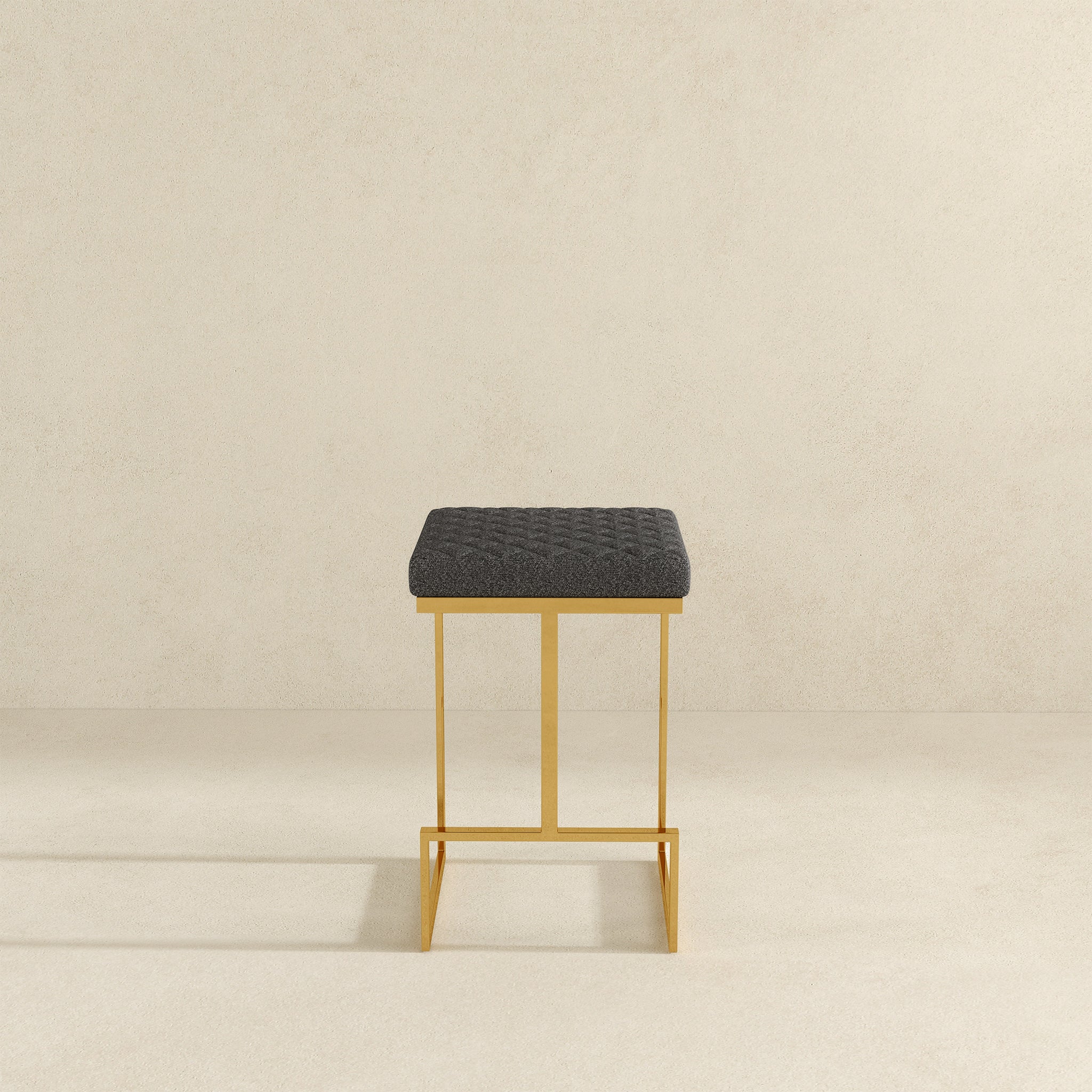 Ashcroft Joel Mid-Century Modern Luxury Upholstered Stool – Gray Boucle