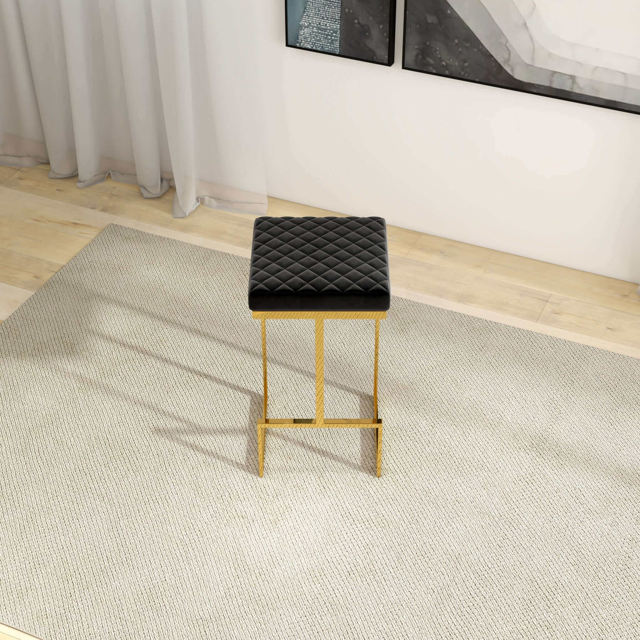 Ashcroft - Joel Mid-Century Modern Luxury Upholstered Stool