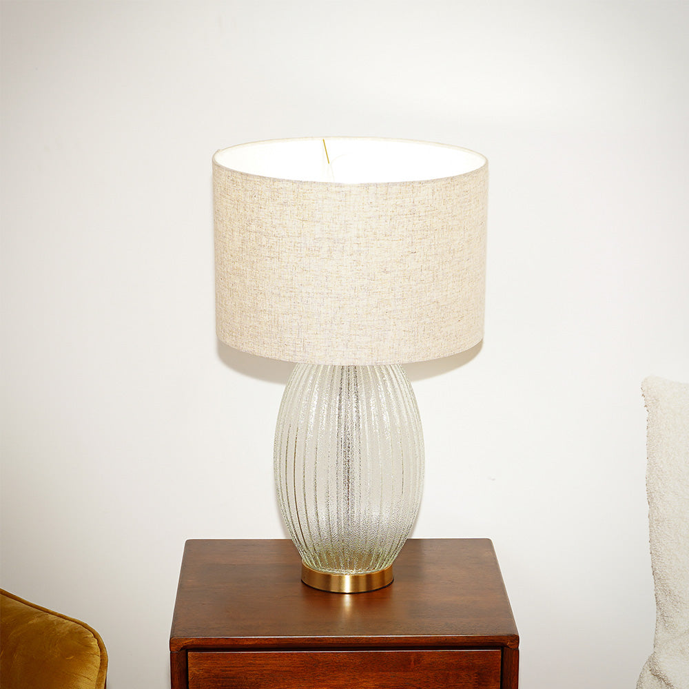Ashcroft - Aurora Ribbed Glass Lamp Base Clear Table Lamp Large Linen Shade