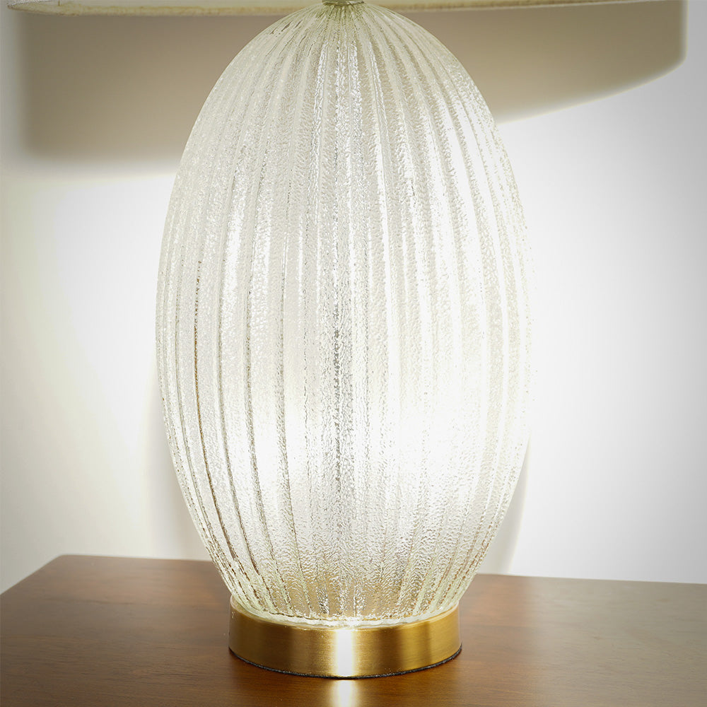 Ashcroft - Aurora Ribbed Glass Lamp Base Clear Table Lamp Large Linen Shade