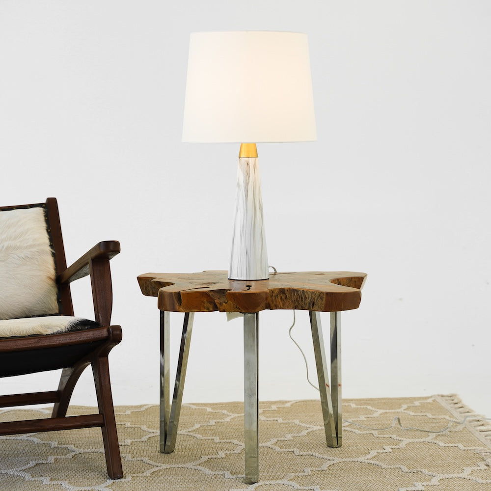Ashcroft - Enclave Hydro Black Table Lamp with On/Off Switch Faux Marble Base Fabric Shade
