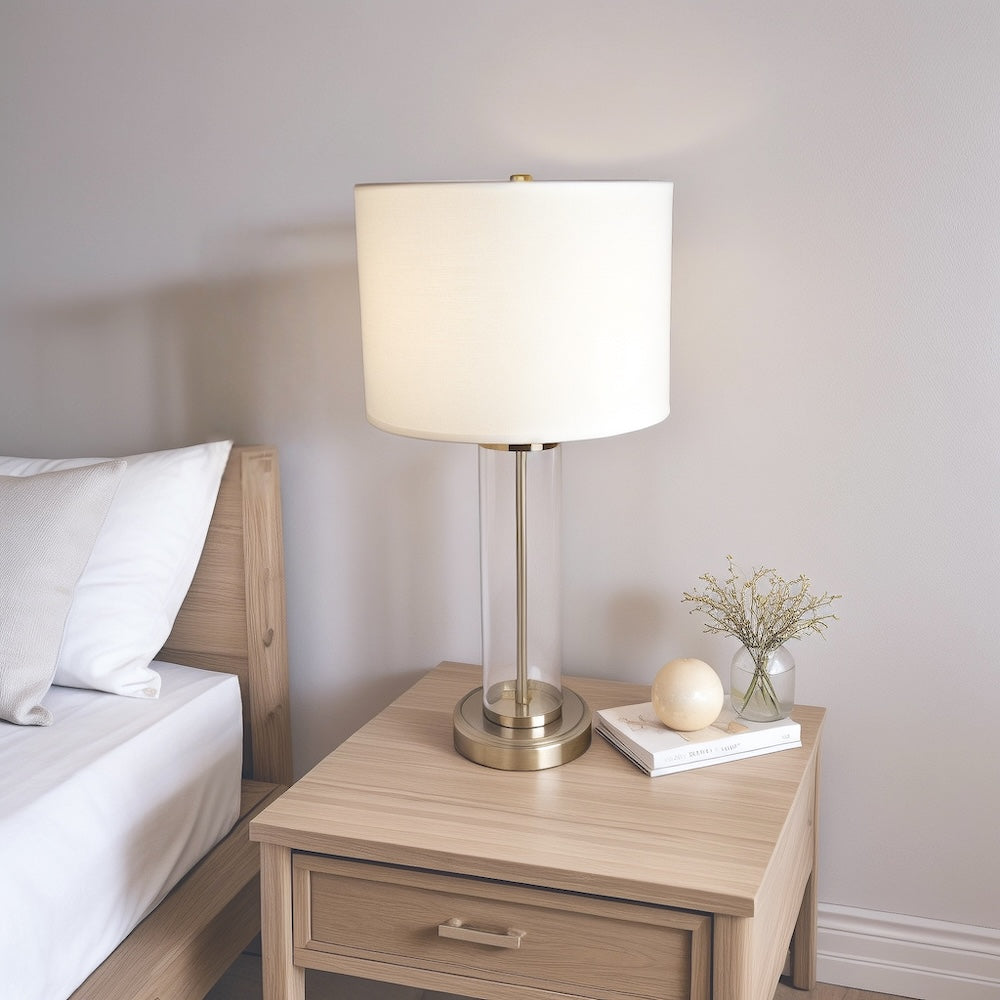 Ashcroft - Luna Brushed Nickel Table Lamp with On/Off Switch Clear Glass Body Metal Base