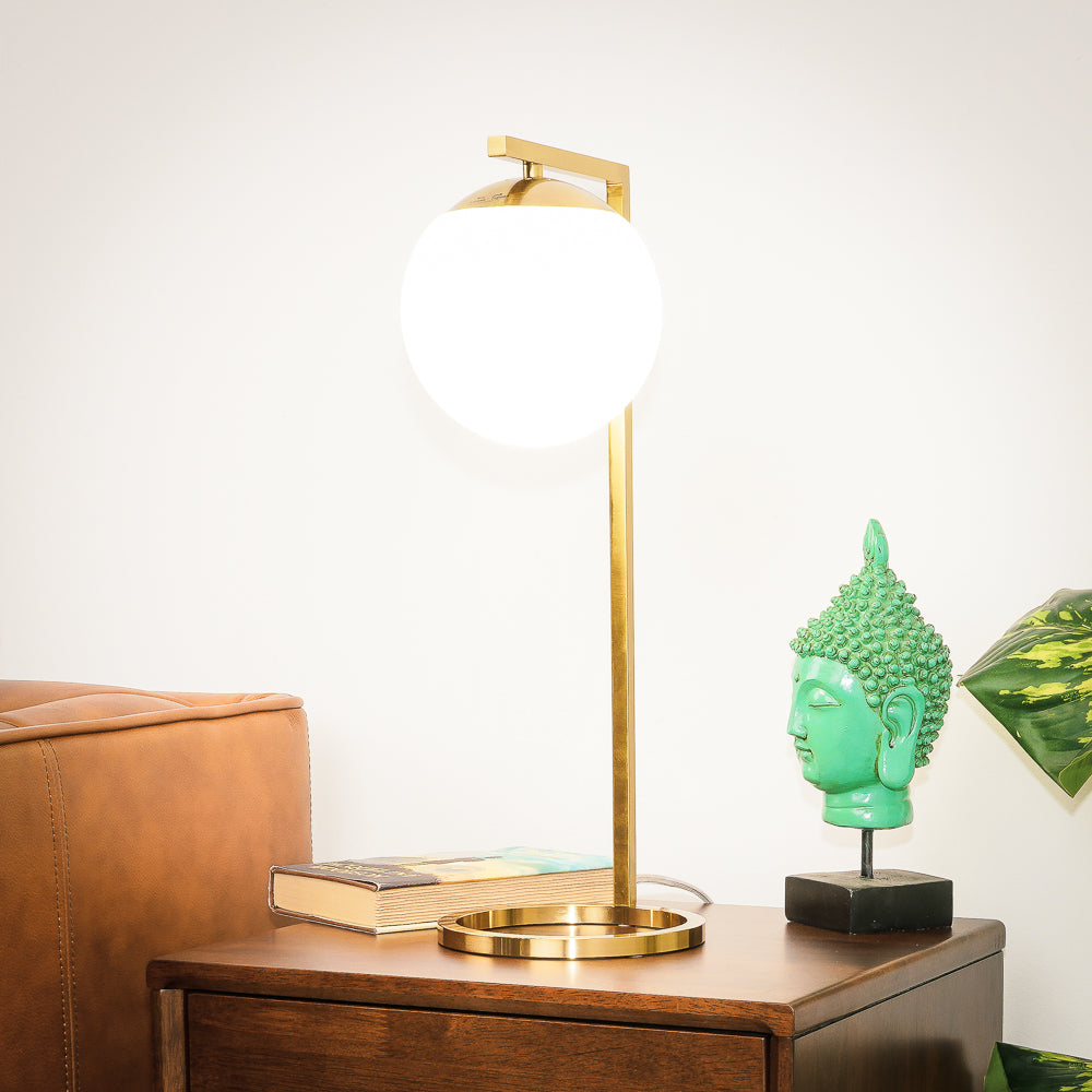 Ashcroft - Velvet Globe Table Lamp White Opal Glass with Dimmer Switch Inline
