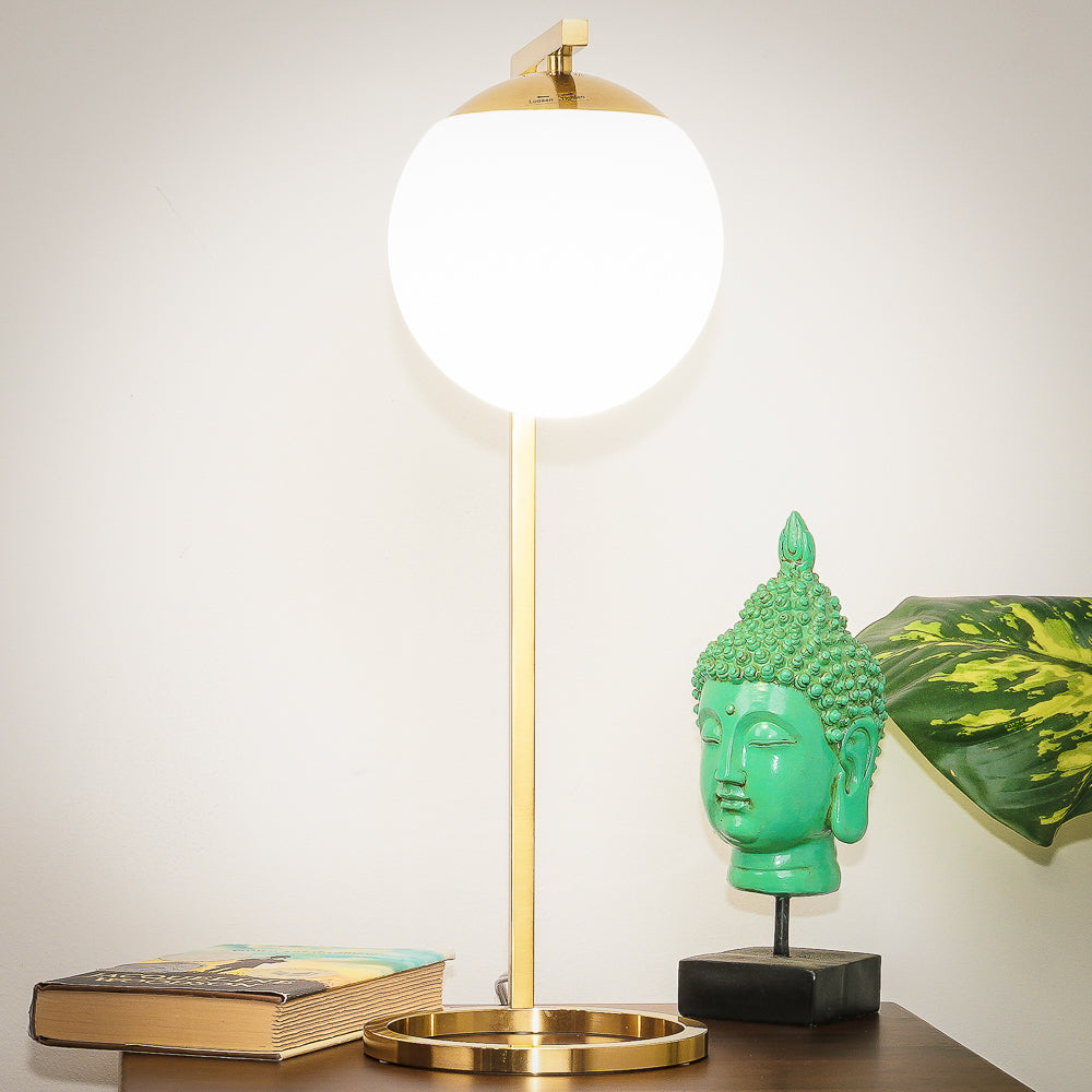 Ashcroft - Velvet Globe Table Lamp White Opal Glass with Dimmer Switch Inline