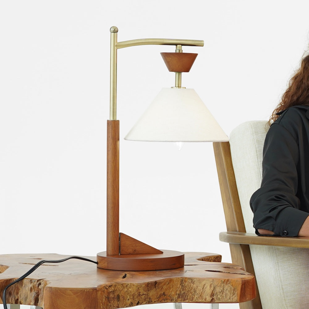 Ashcroft - Dreamlight Table Lamp, Brown Solid Wood Base with Elegant Cone Linen Shade