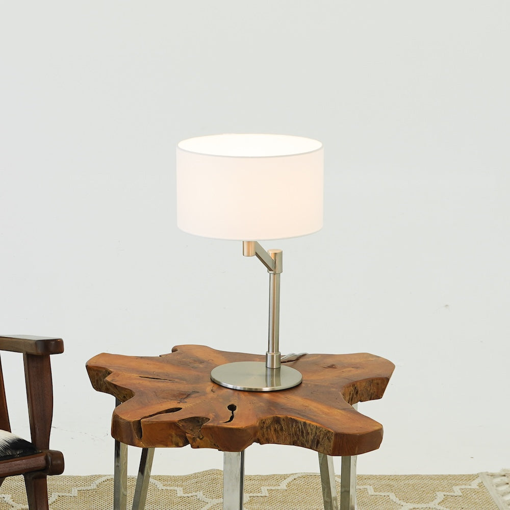 Ashcroft - Horizon Brushed Nickel Table Lamp with On/Off Switch Curved Metal Base Linen Shade