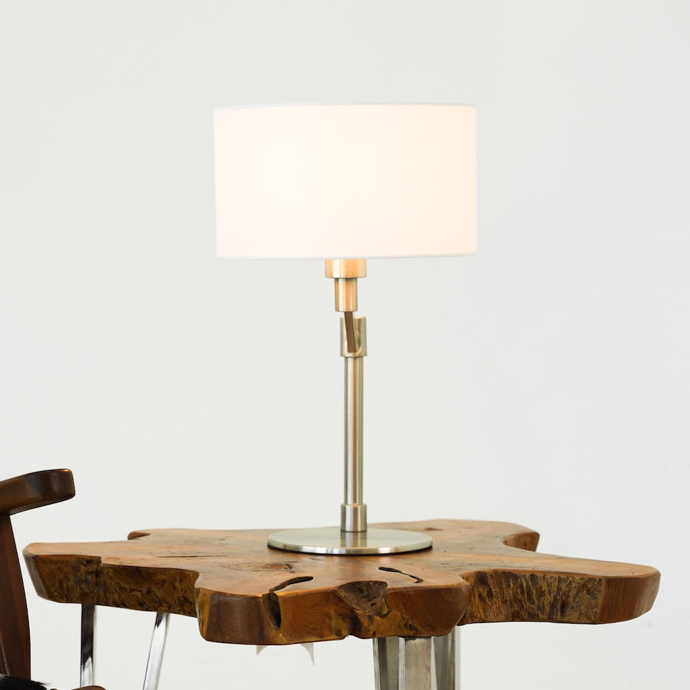 Ashcroft - Horizon Brushed Nickel Table Lamp with On/Off Switch Curved Metal Base Linen Shade