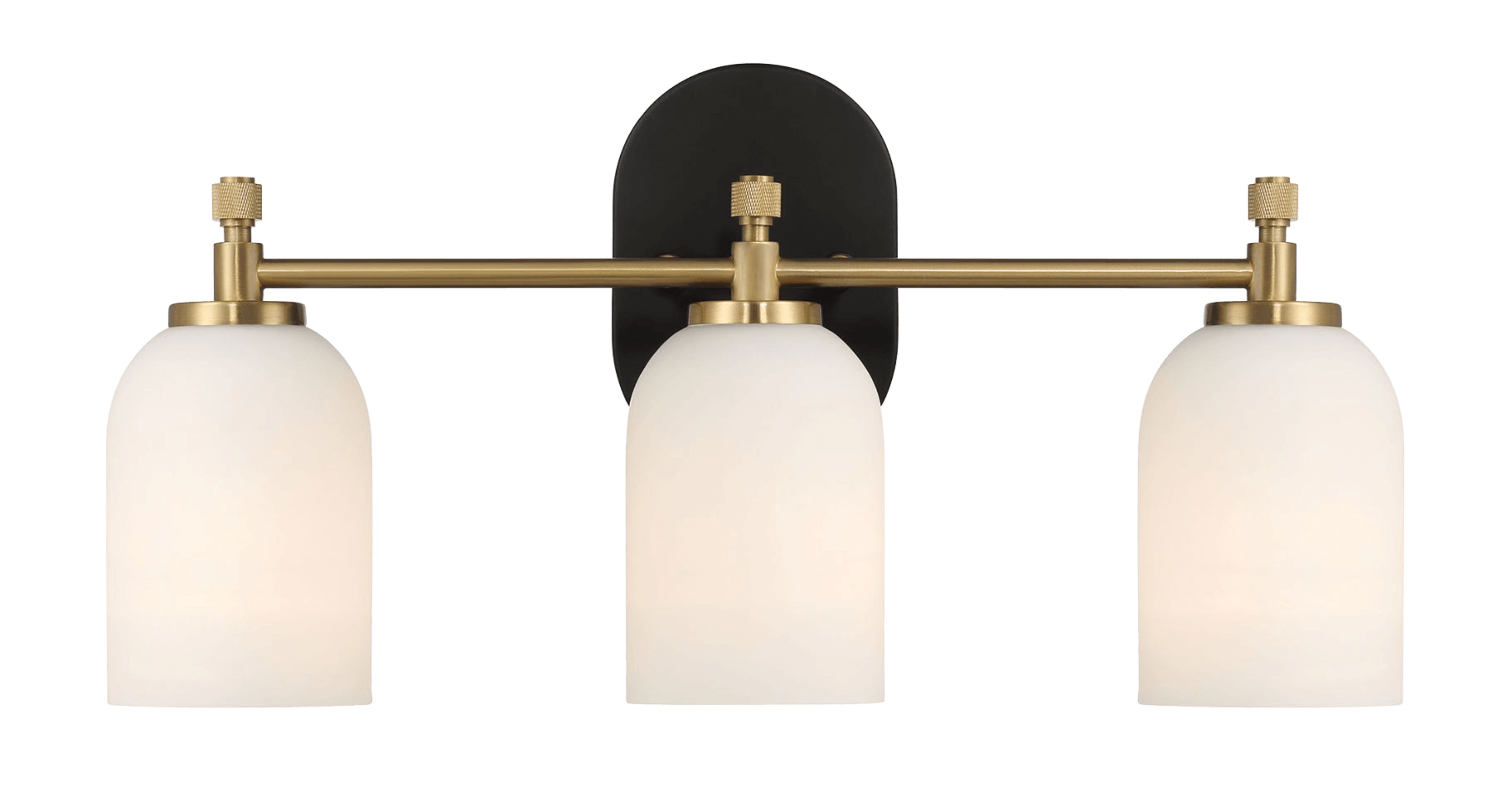 Ashcroft - Meadows Three Lights Vanity Brushed Gold Bathroom Wall Light for Bathroom Over Mirror 20.5"W × 10.125"H × 5.5"E with White Frosted Glass