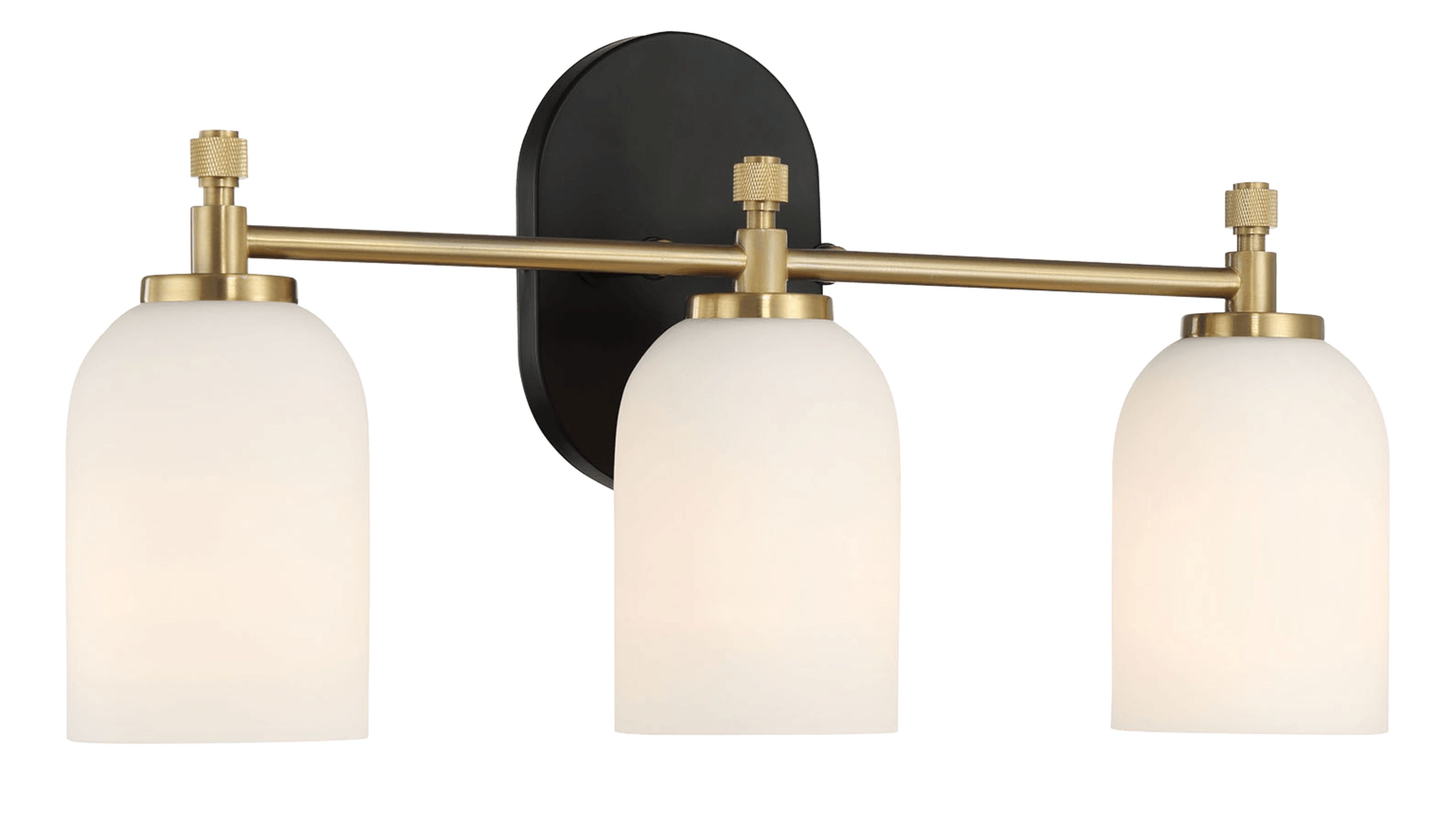Ashcroft - Meadows Three Lights Vanity Brushed Gold Bathroom Wall Light for Bathroom Over Mirror 20.5"W × 10.125"H × 5.5"E with White Frosted Glass